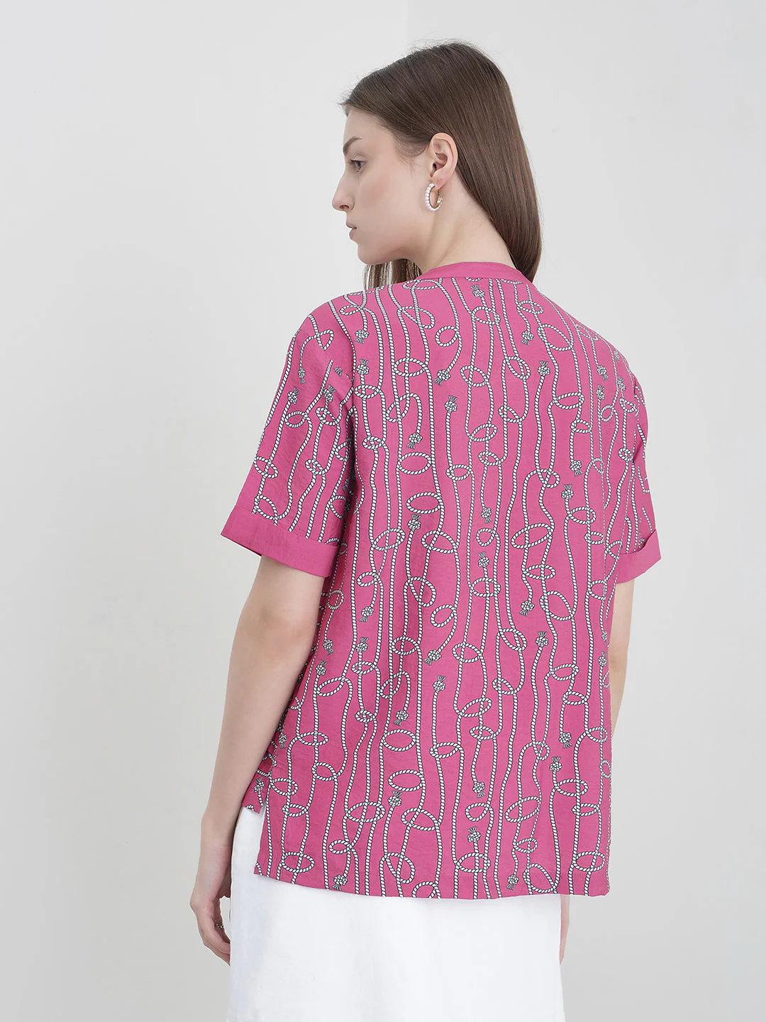 Iconic Women Pink Printed Loose Fit Shirt - Image 2