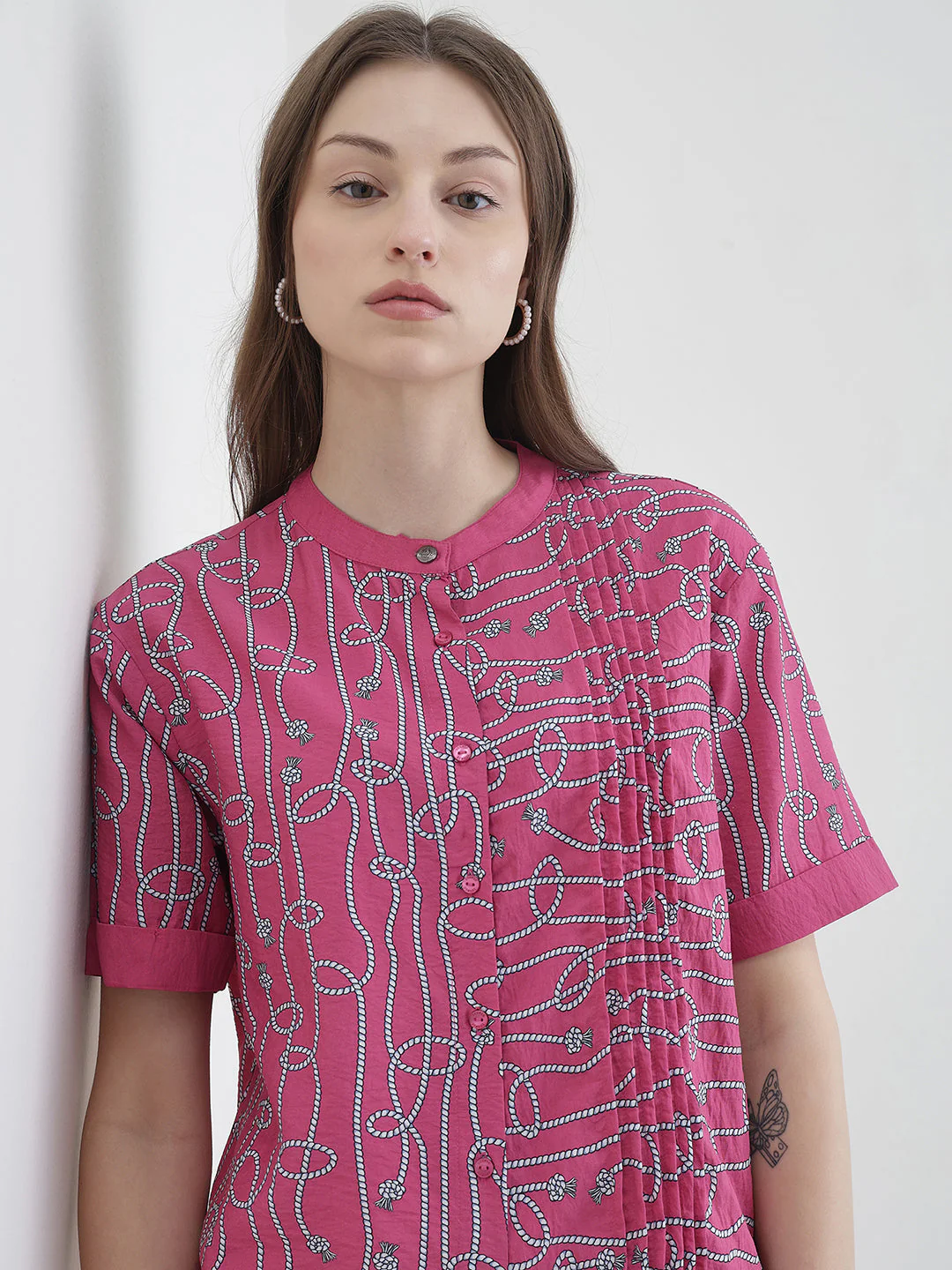 Iconic Women Pink Printed Loose Fit Shirt - Image 4