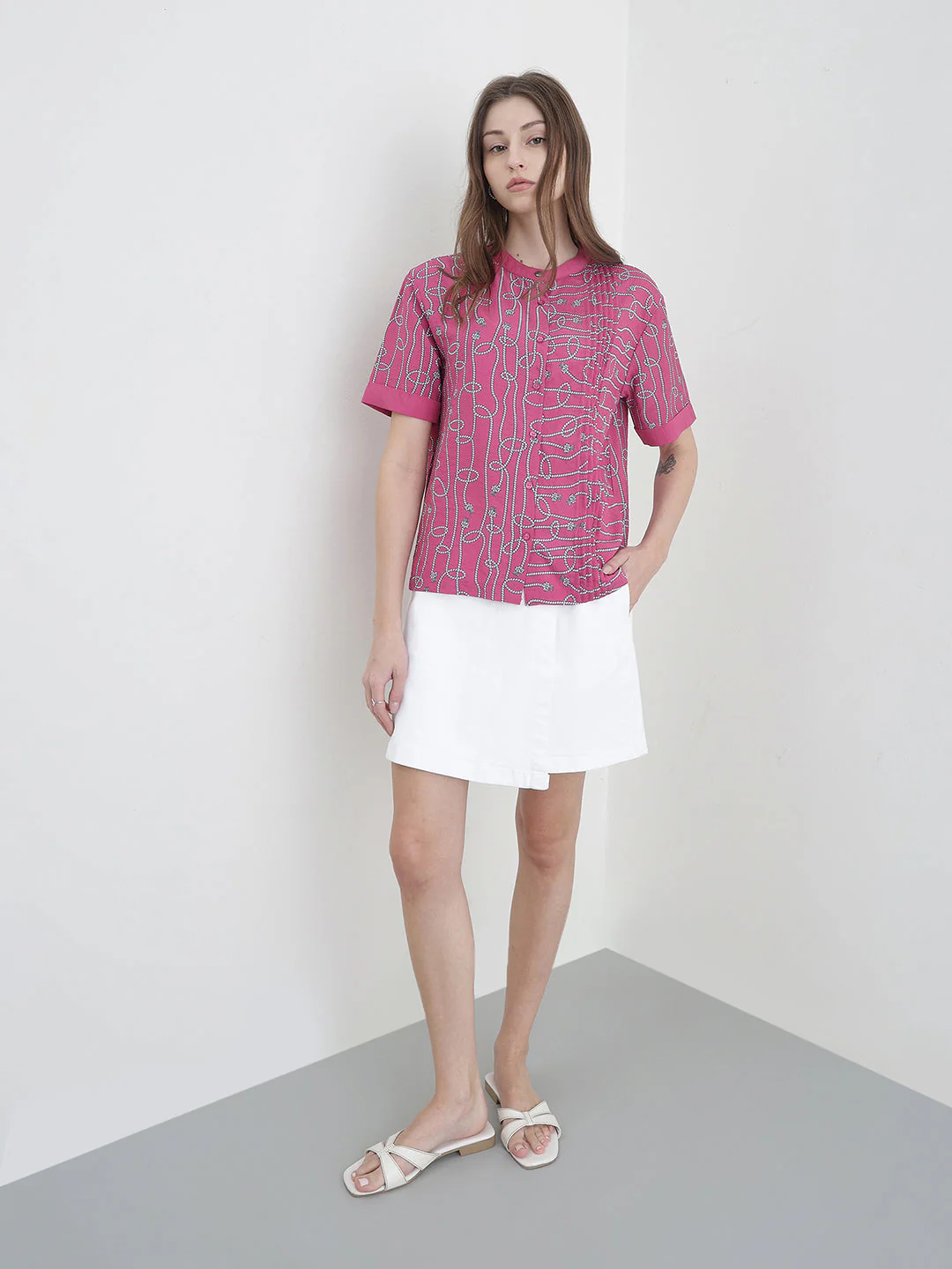 Iconic Women Pink Printed Loose Fit Shirt - Image 6