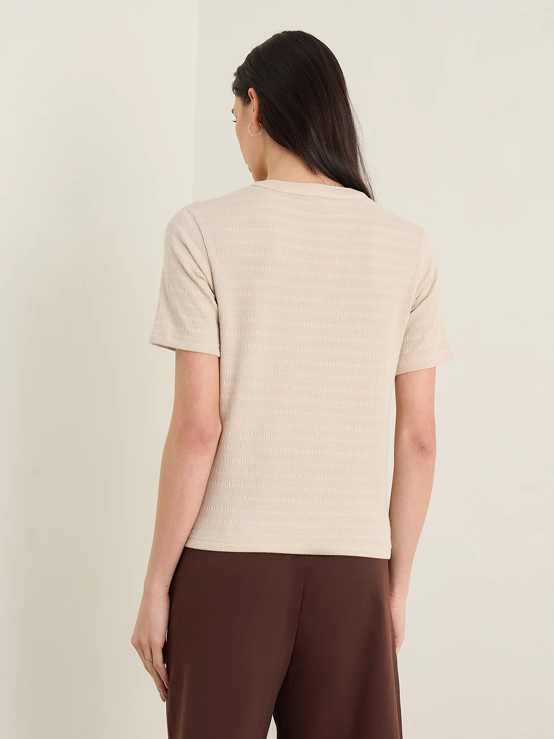 Iconic Women Beige Textured Regular Fit T-Shirt - Image 4