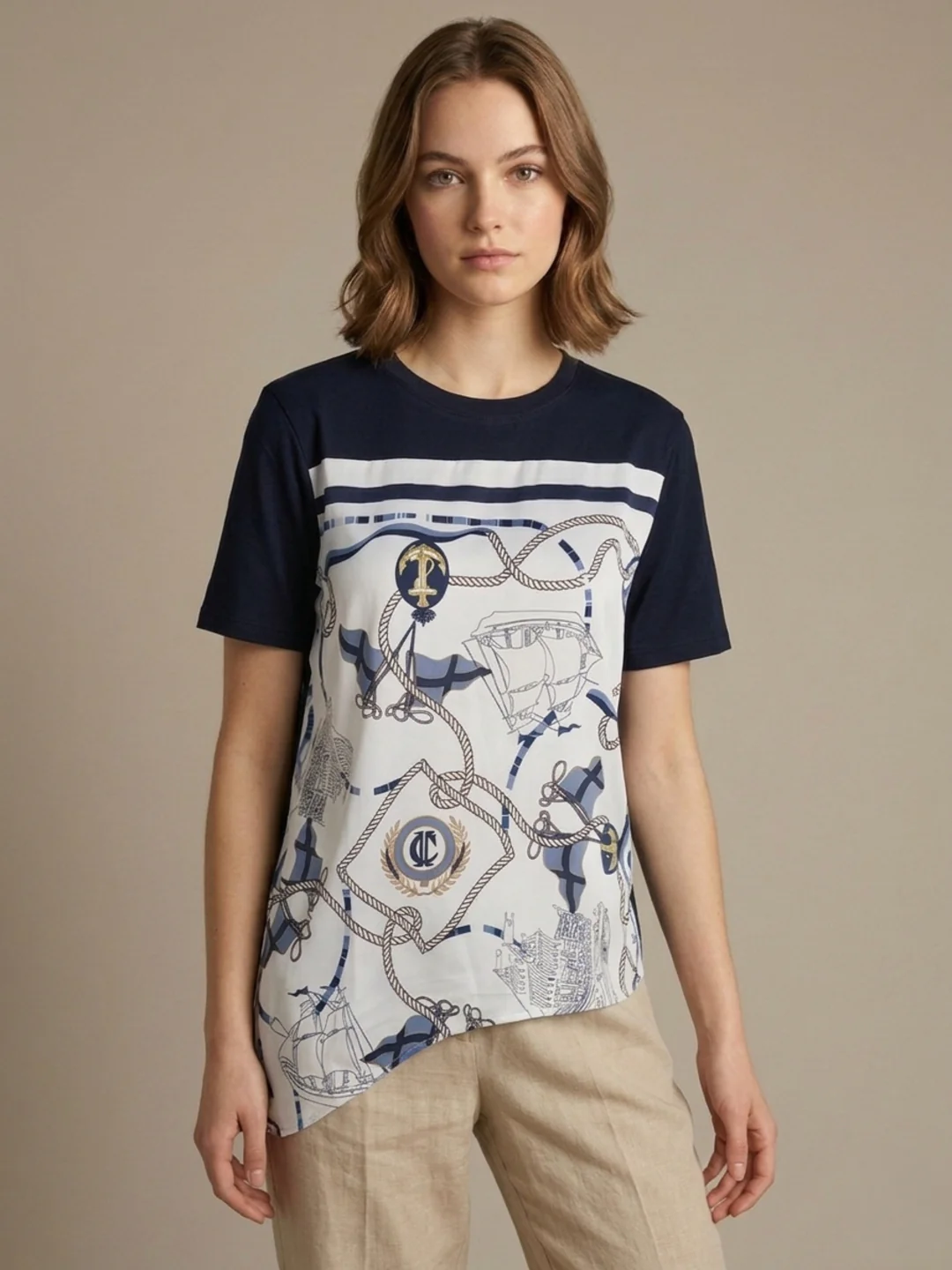Iconic Women Blue Printed Loose Fit T-Shirt - Image 2