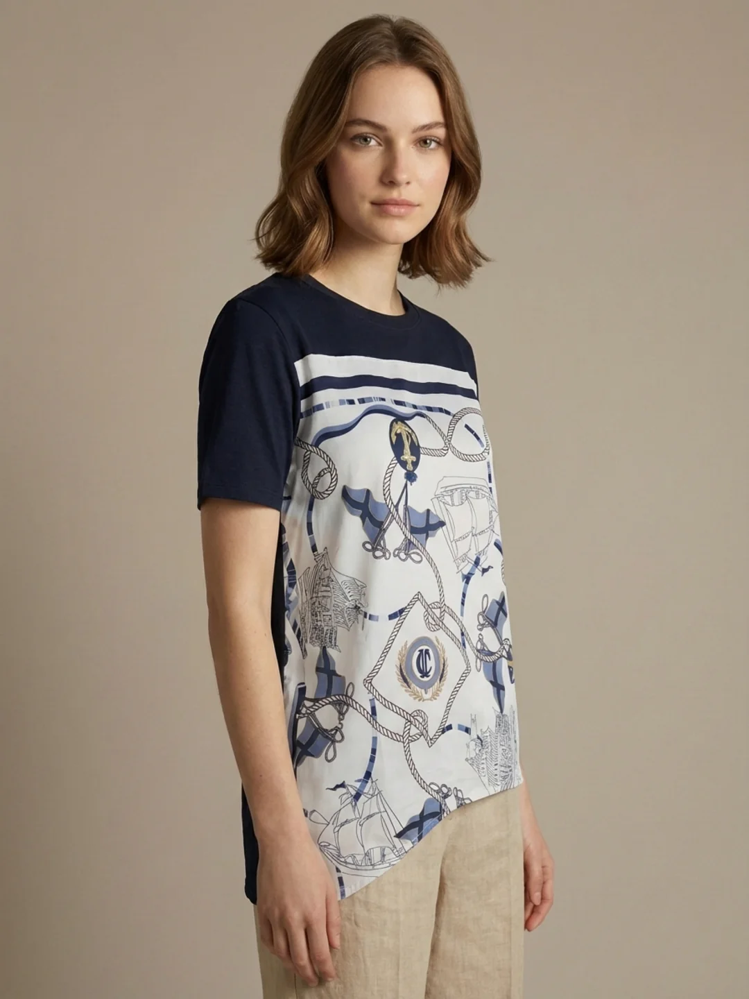 Iconic Women Blue Printed Loose Fit T-Shirt - Image 4
