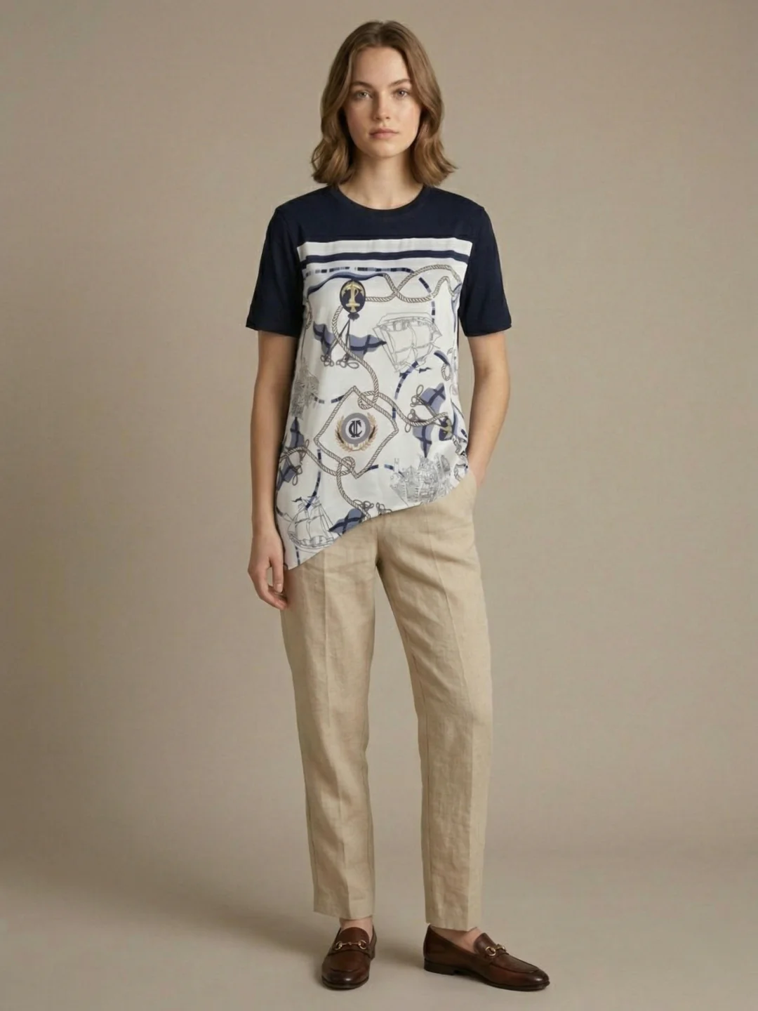 Iconic Women Blue Printed Loose Fit T-Shirt - Image 6