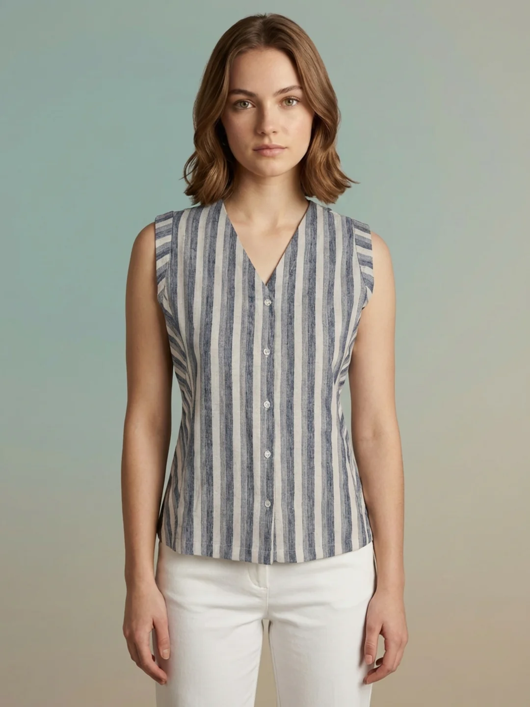 Iconic Women Cream Striped Regular Fit Top - Image 2
