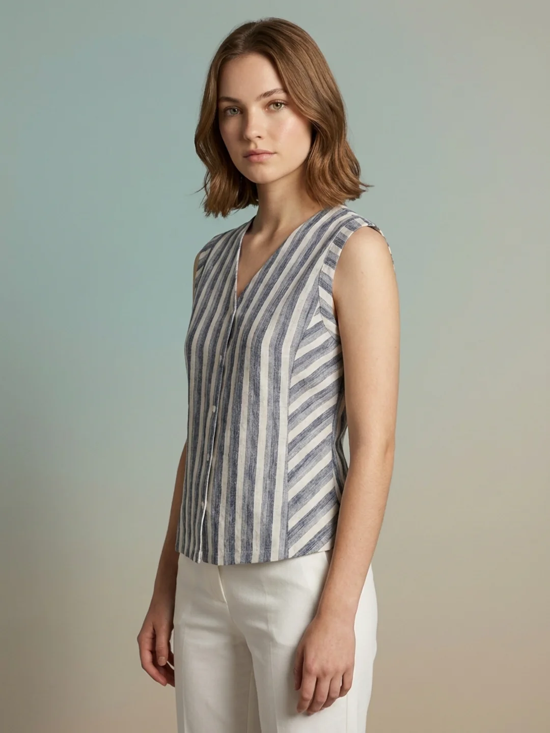 Iconic Women Cream Striped Regular Fit Top - Image 4