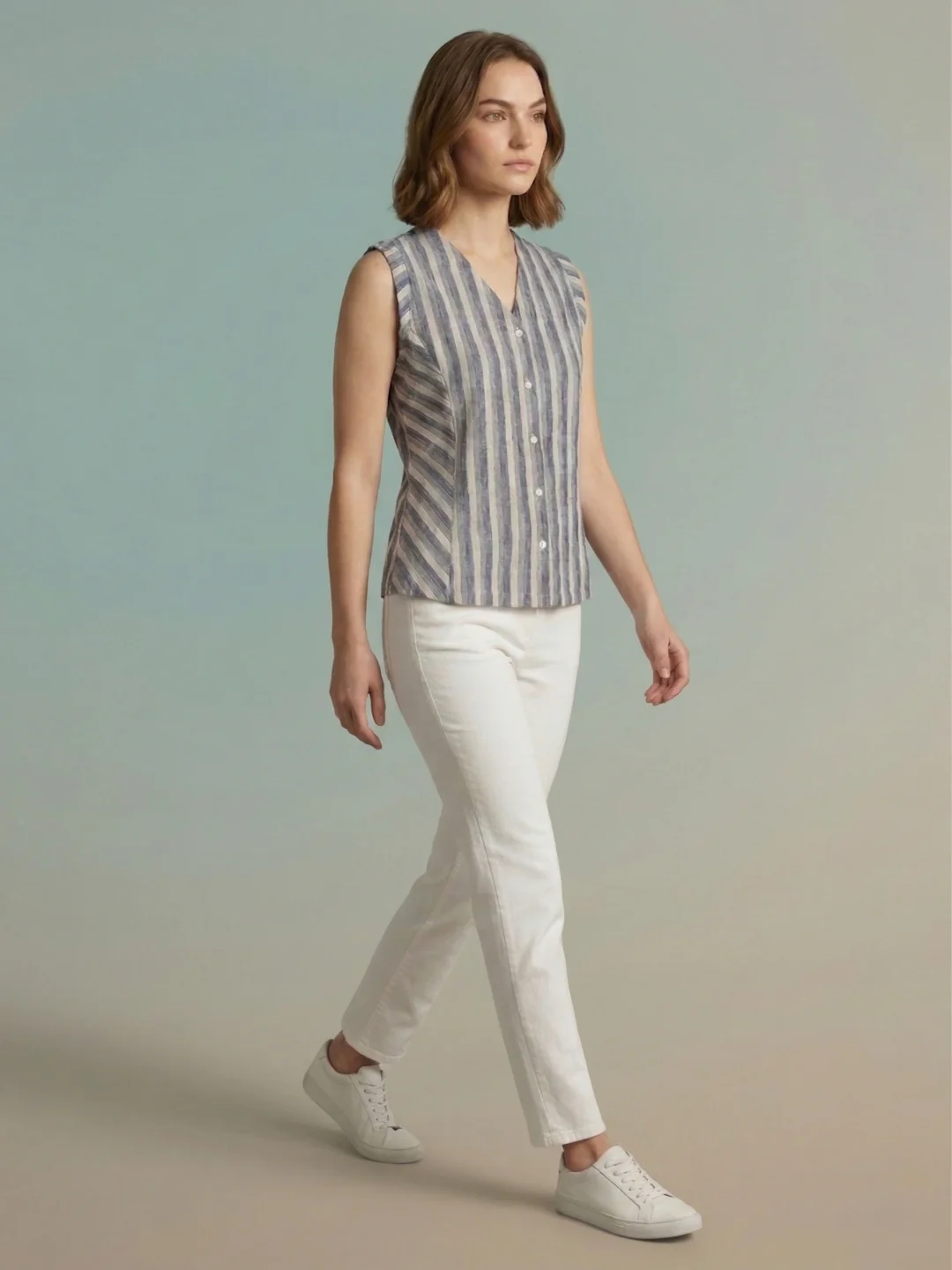 Iconic Women Cream Striped Regular Fit Top - Image 6