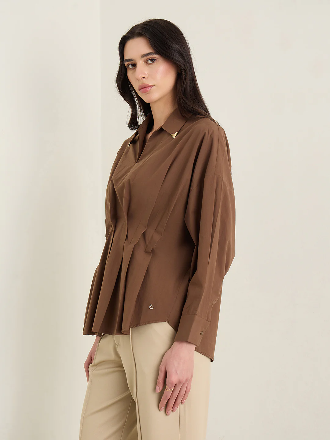 Iconic Women Brown Solid Loose Fit Pure Cotton Top - Image 4