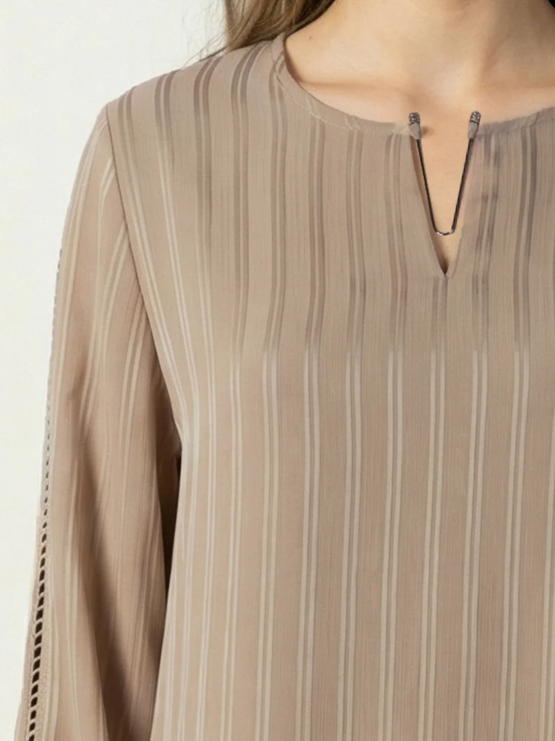Iconic Women Brown Striped Regular Fit Top - Image 4