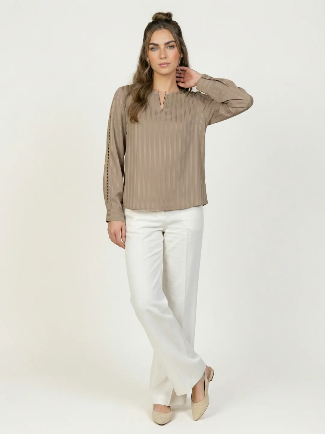 Iconic Women Brown Striped Regular Fit Top - Image 5
