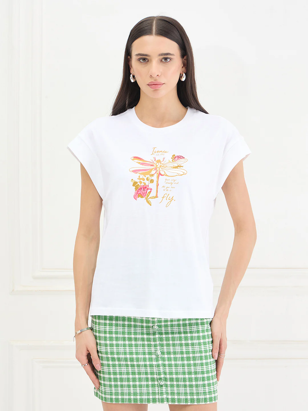 Iconic Women White Printed Regular Fit Pure Cotton T-Shirt