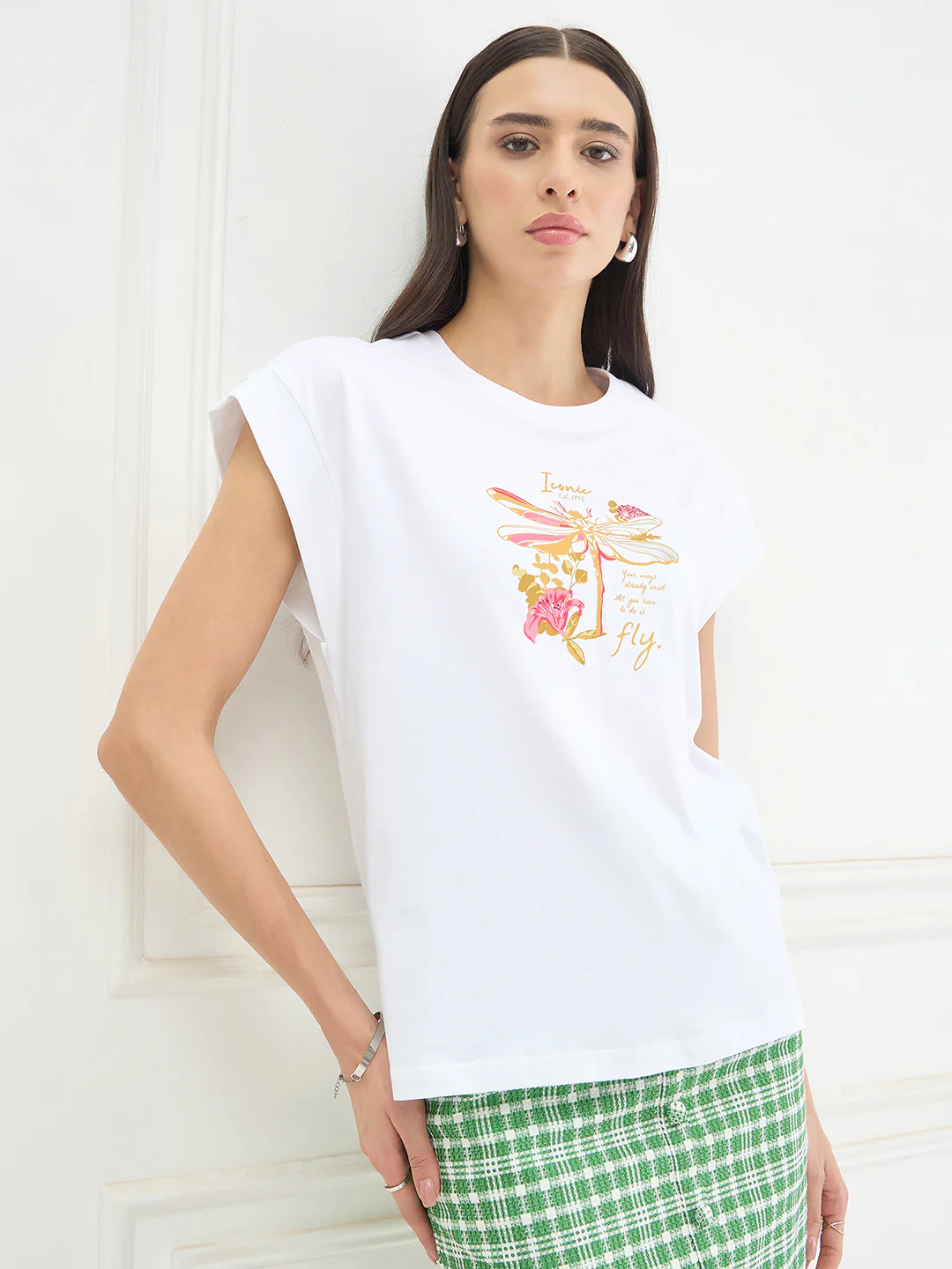 Iconic Women White Printed Regular Fit Pure Cotton T-Shirt - Image 5