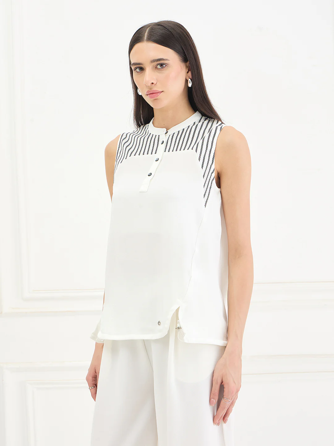 Iconic Women White Striped Loose Fit Top - Image 4