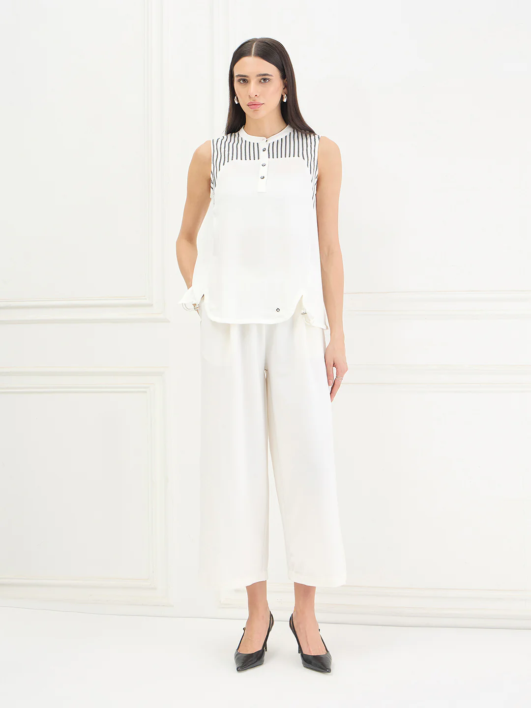 Iconic Women White Striped Loose Fit Top - Image 5
