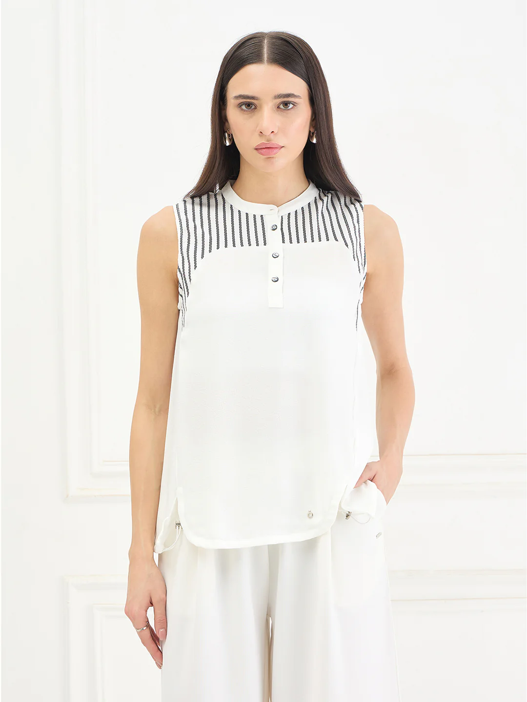 Iconic Women White Striped Loose Fit Top - Image 6