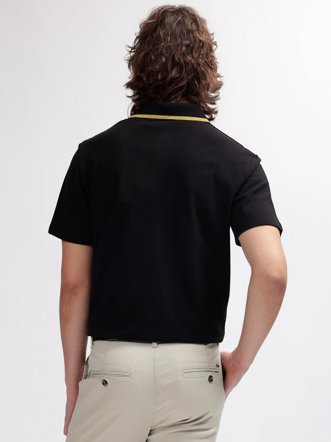 Just Cavalli Men Black Solid Polo Collar Regular Fit Short Sleeves Tshirt - Image 4