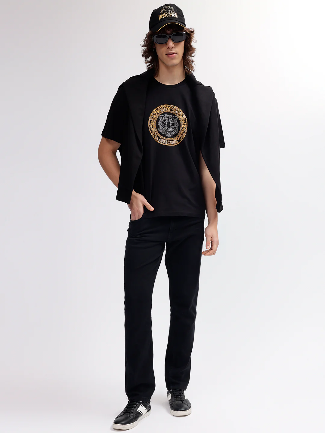 Just Cavalli Men Black Printed Regular Fit  Short Sleeves Tshirt - Image 5