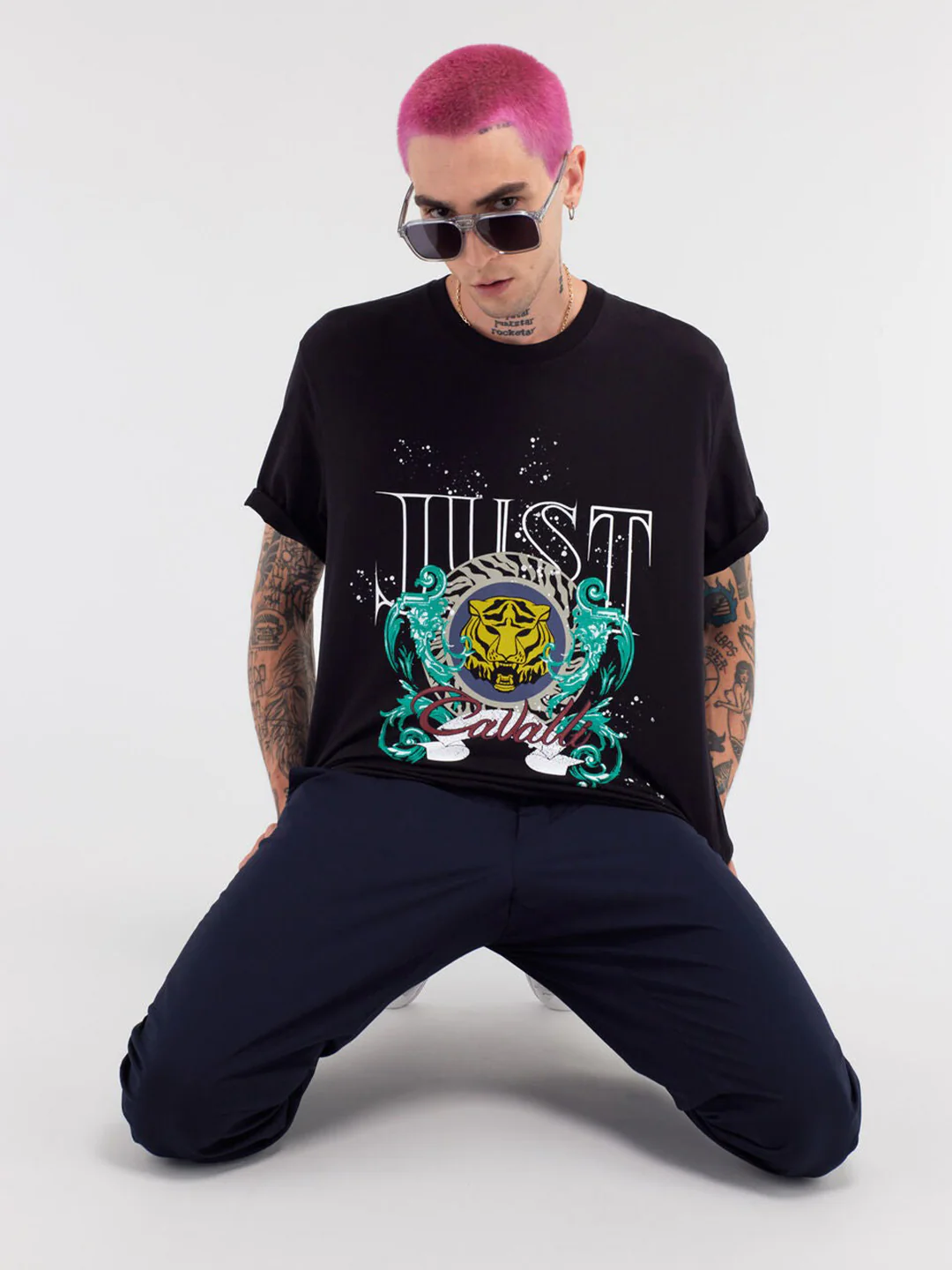 Just Cavalli Black Fashion Logo Regular Fit Tshirt - Image 2
