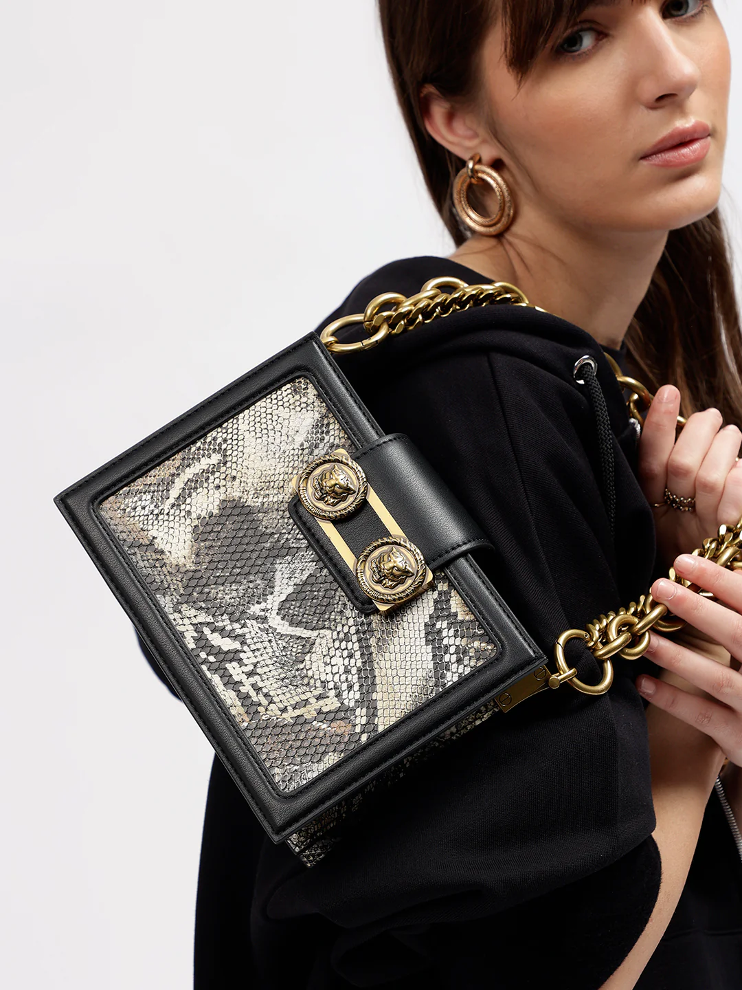 Just Cavalli Women Black Printed Crossbody Bags