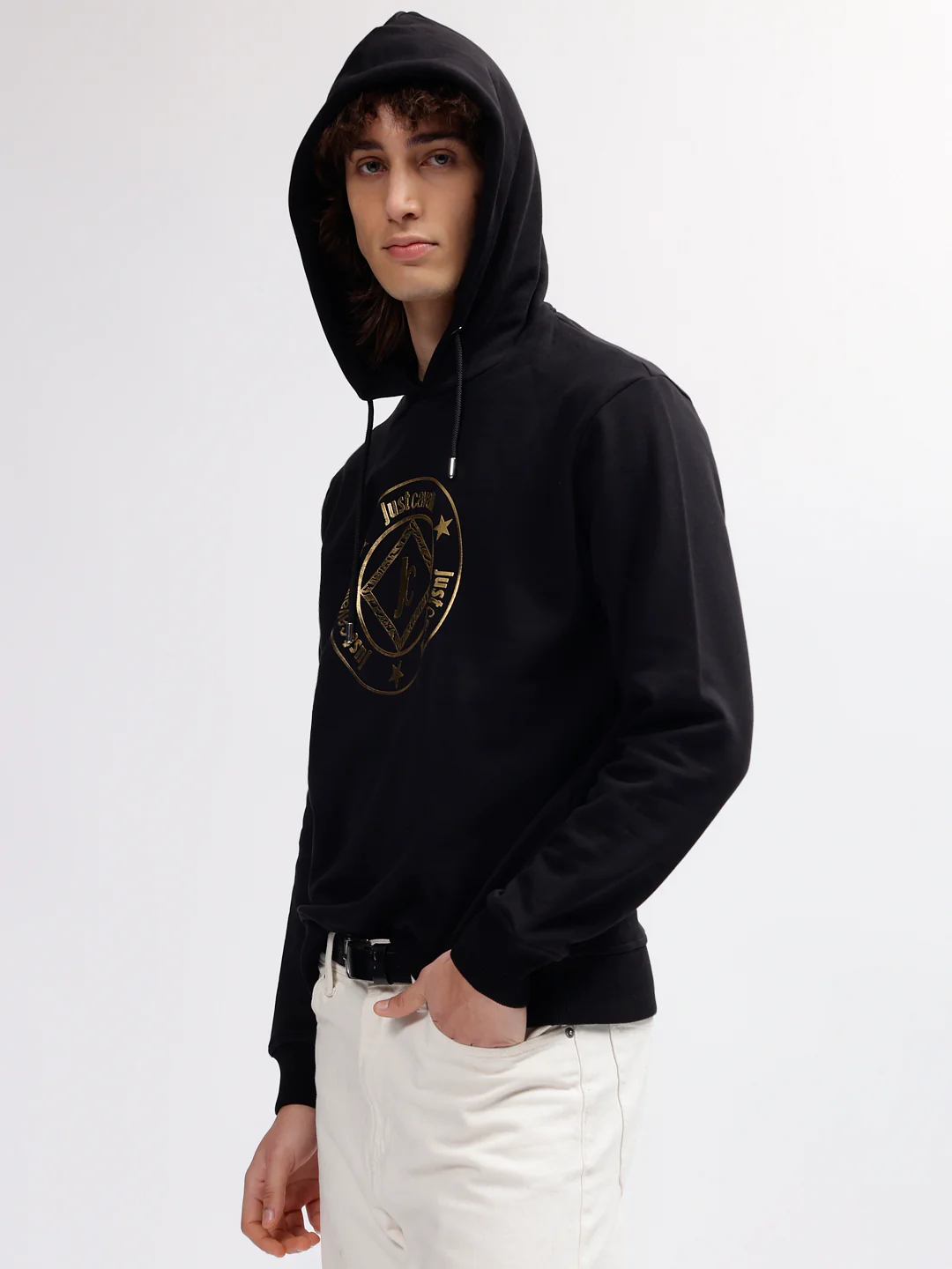 Just Cavalli Men Black Printed Hooded Full Sleeves Sweatshirt - Image 4