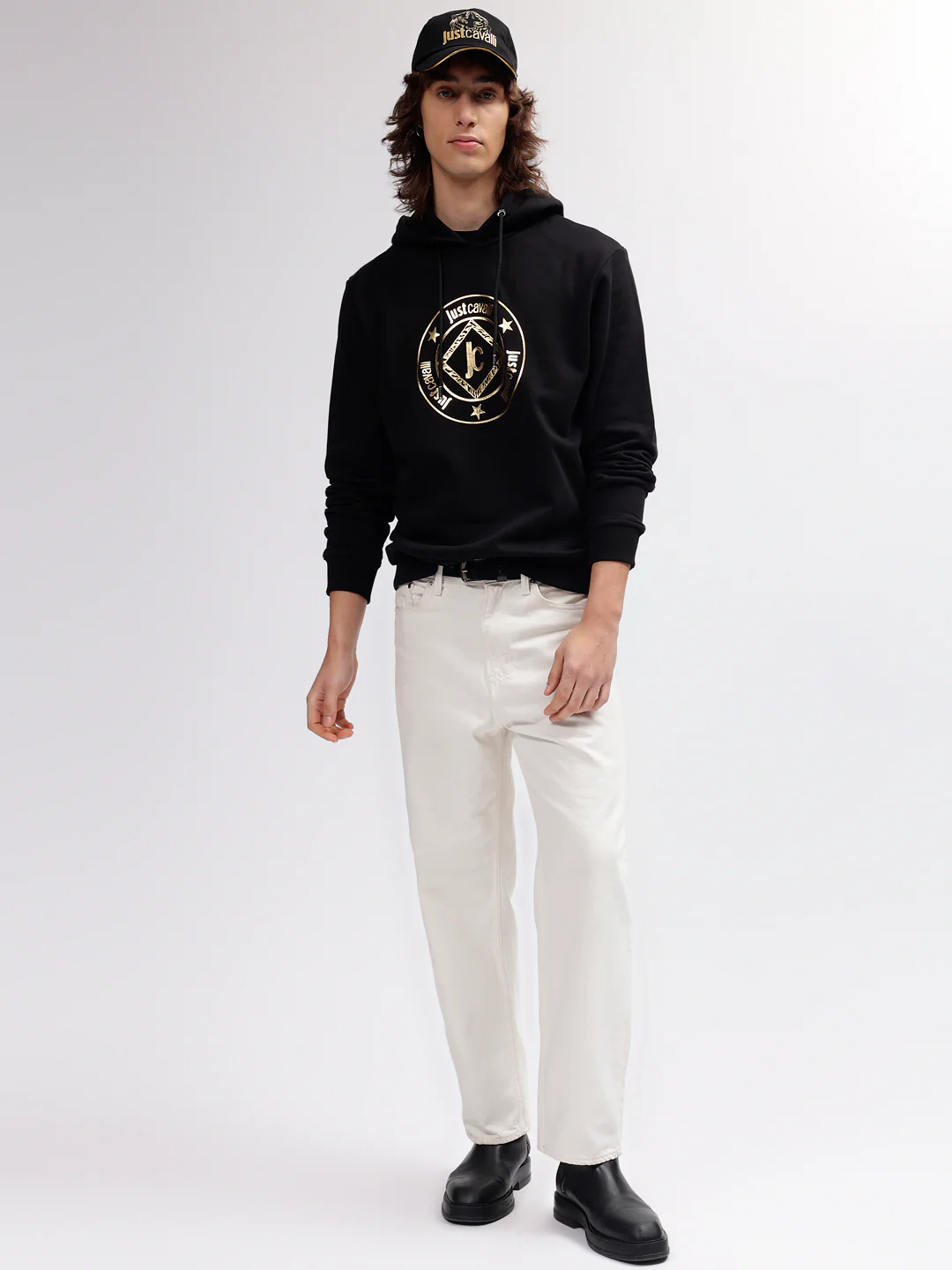 Just Cavalli Men Black Printed Hooded Full Sleeves Sweatshirt - Image 5