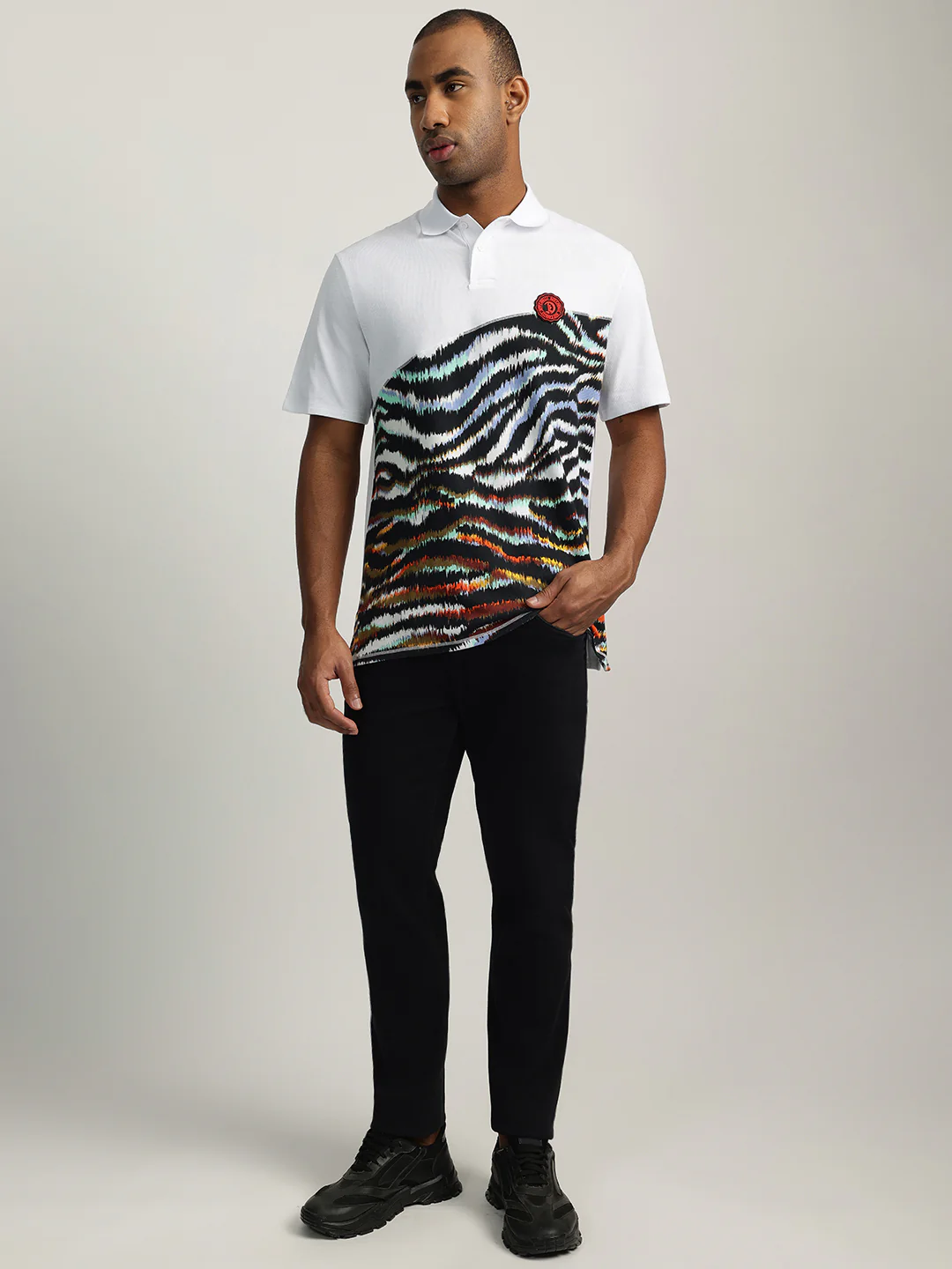 Just Cavalli Men White Printed Collared Short Sleeves Polo Tshirt - Image 4