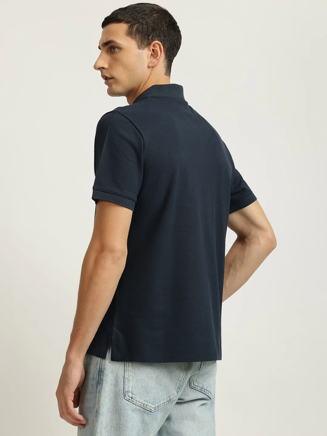 Just Cavalli Men Navy Blue Solid Polo Collar Short Sleeves Tshirt - Image 3