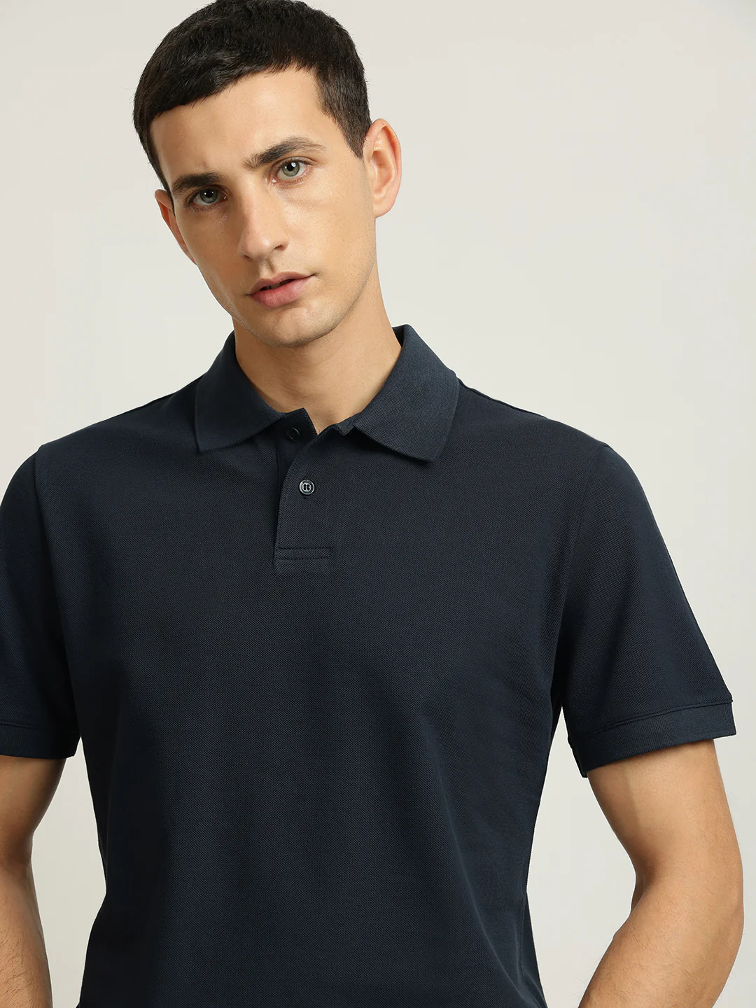 Just Cavalli Men Navy Blue Solid Polo Collar Short Sleeves Tshirt - Image 5