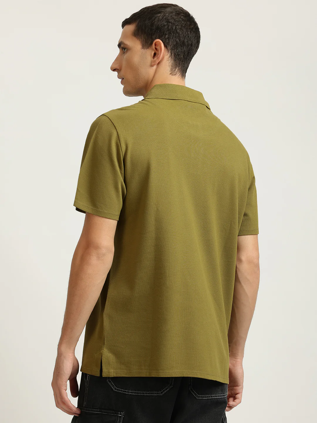 Just Cavalli Men Green Solid Polo Collar Short Sleeves Tshirt - Image 3