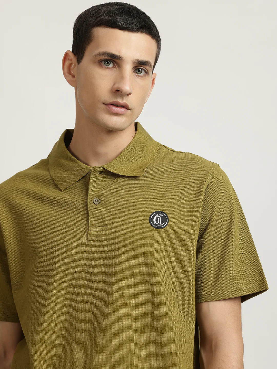 Just Cavalli Men Green Solid Polo Collar Short Sleeves Tshirt - Image 5
