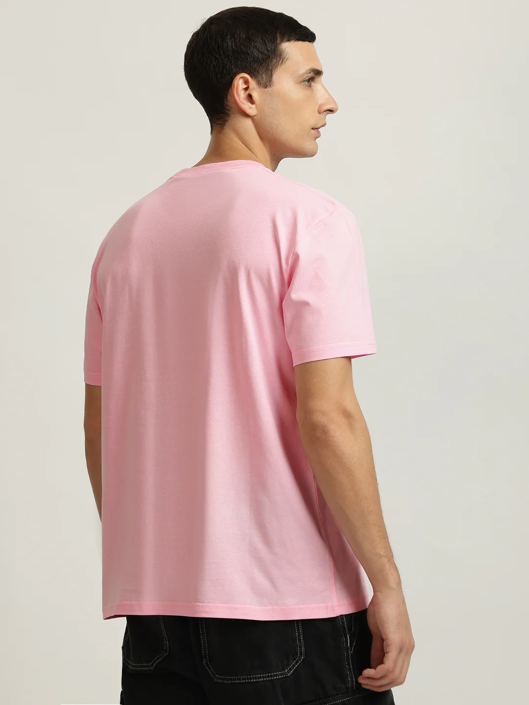 Just Cavalli Men Pink Solid Round Neck Short Sleeves Tshirt - Image 3