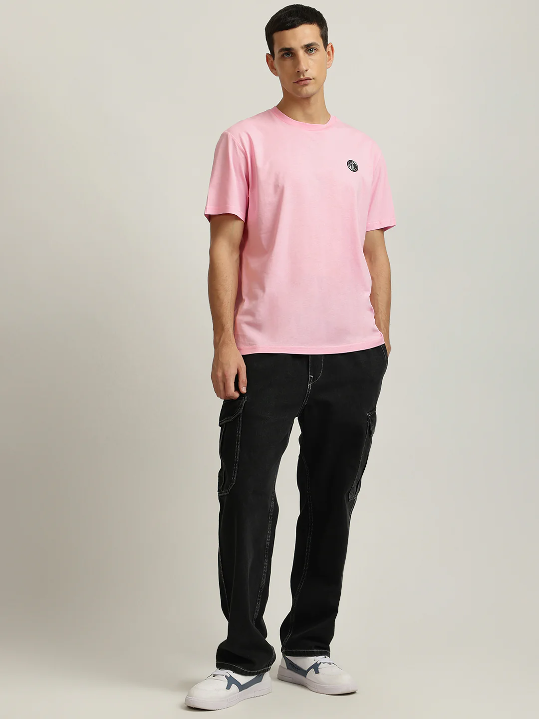Just Cavalli Men Pink Solid Round Neck Short Sleeves Tshirt - Image 4