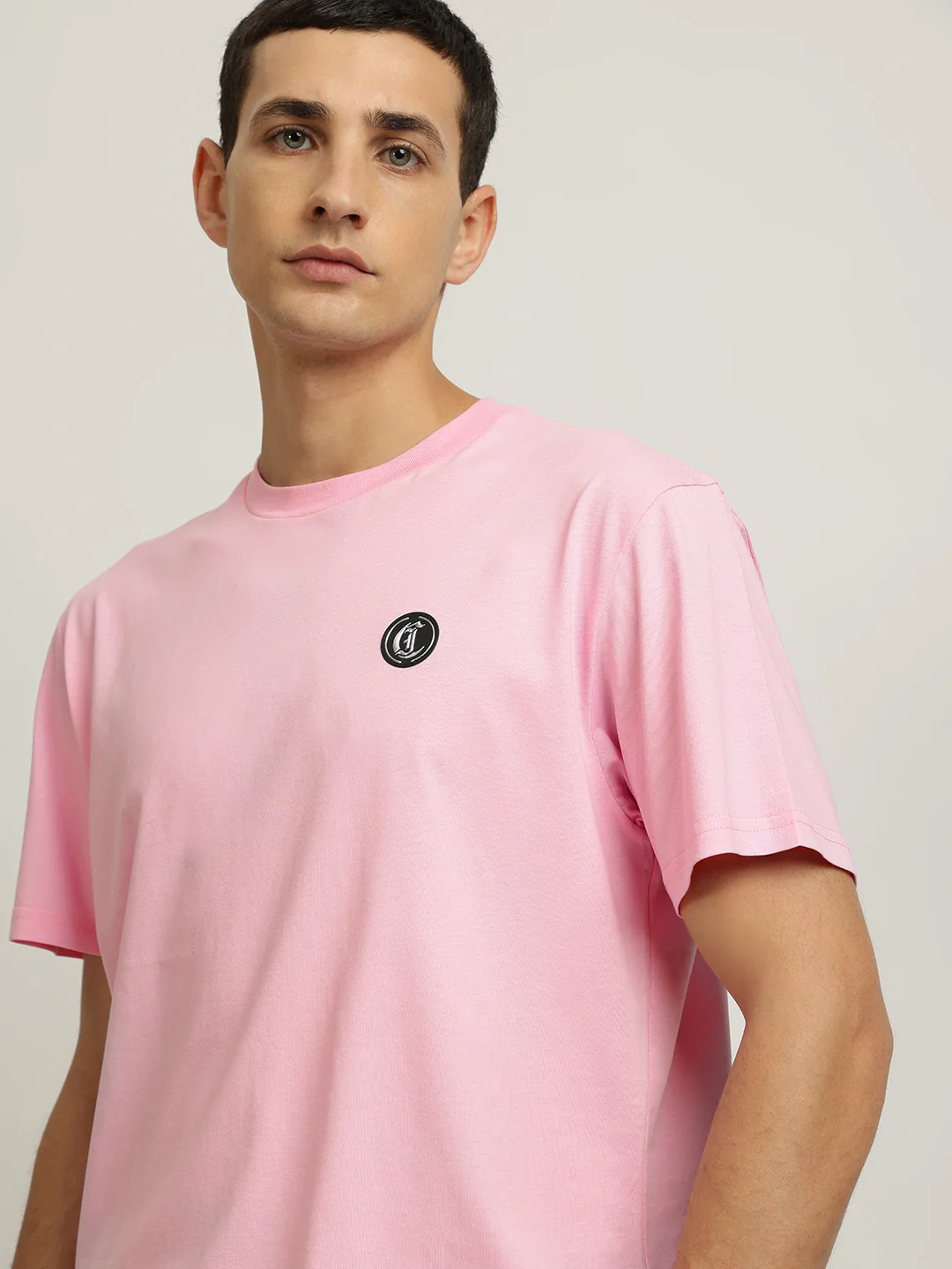 Just Cavalli Men Pink Solid Round Neck Short Sleeves Tshirt - Image 5