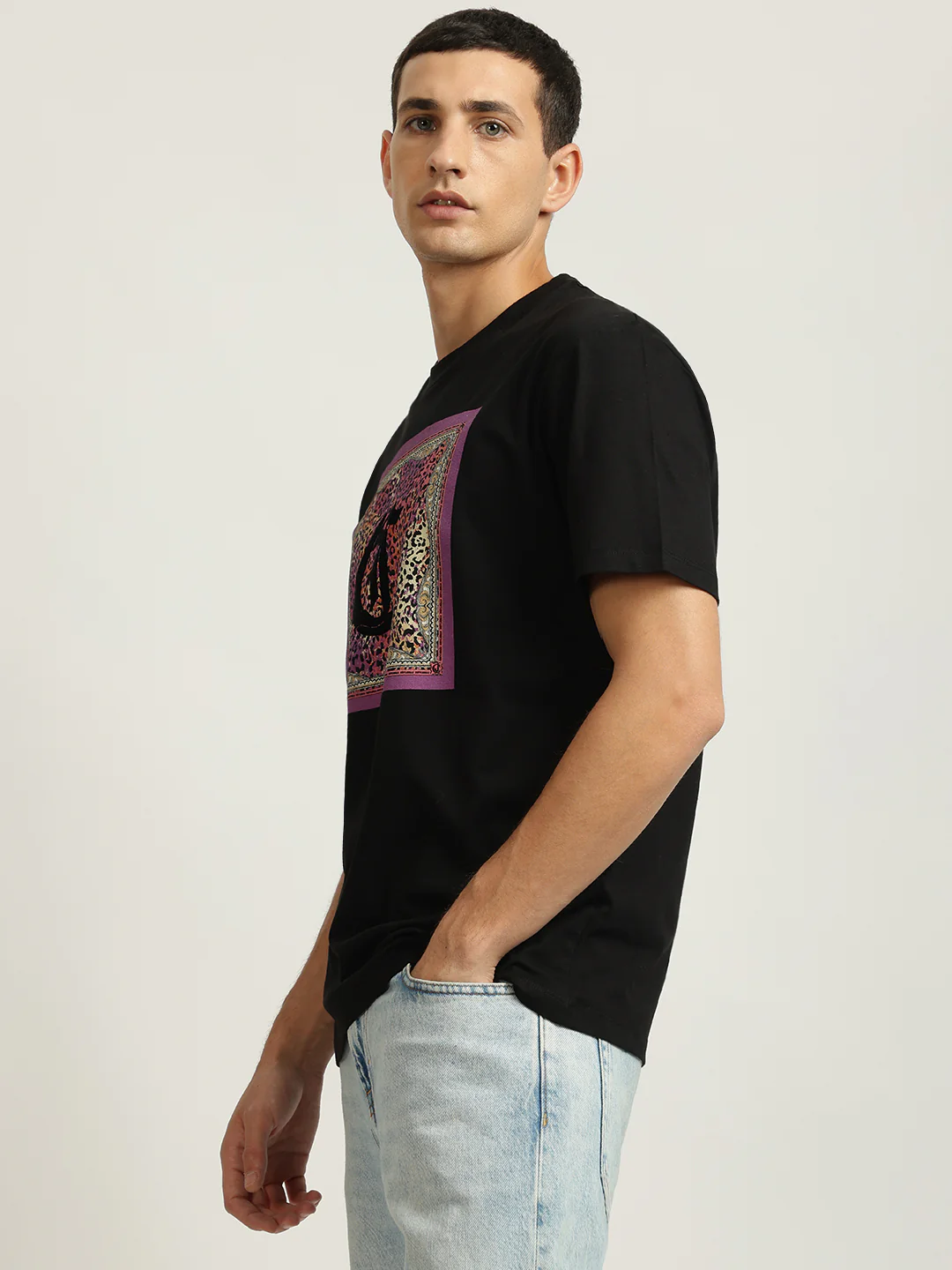Just Cavalli Men Black Printed Round Neck Short Sleeves Tshirt - Image 2