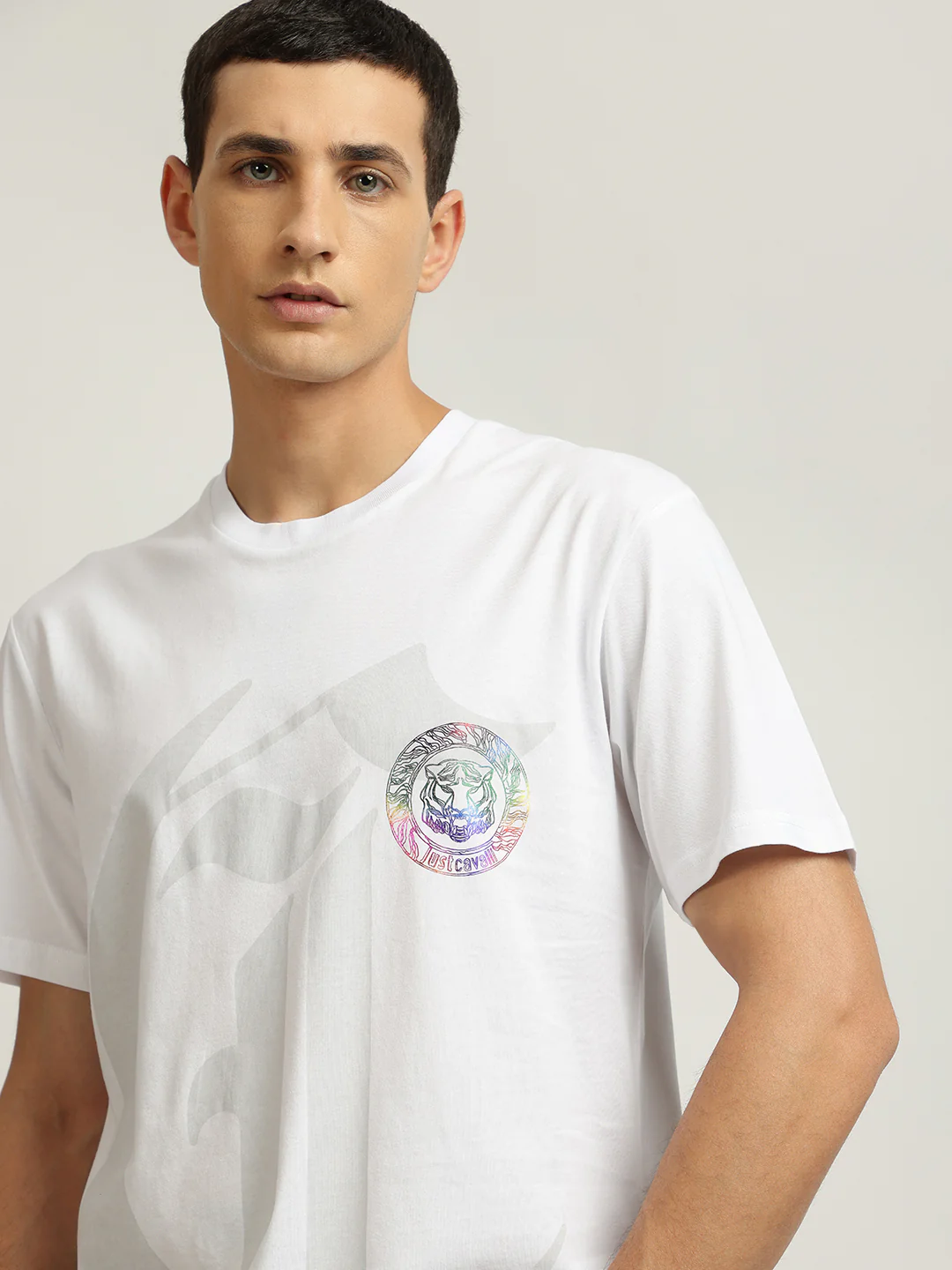 Just Cavalli Men White Printed Round Neck Short Sleeves Tshirt - Image 5