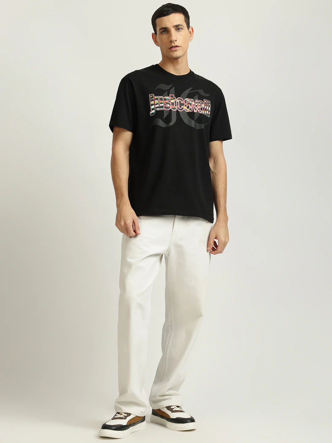 Just Cavalli Men Black Printed Round Neck Short Sleeves Tshirt - Image 4
