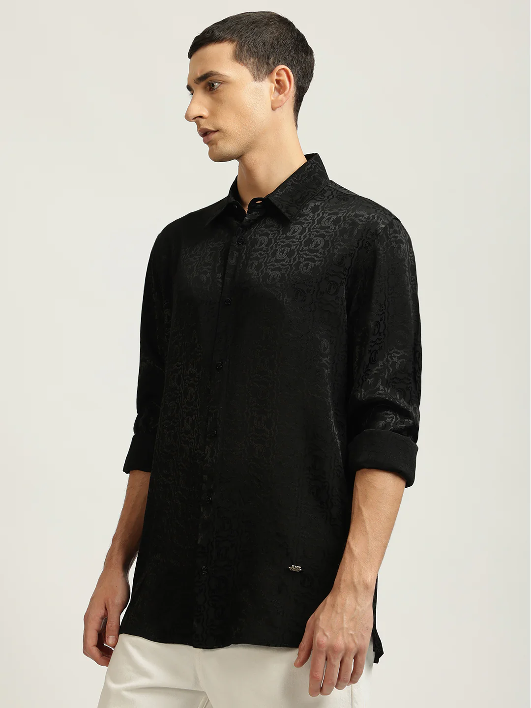 Just Cavalli Men Black Printed Spread Collar Full Sleeves Shirt - Image 2