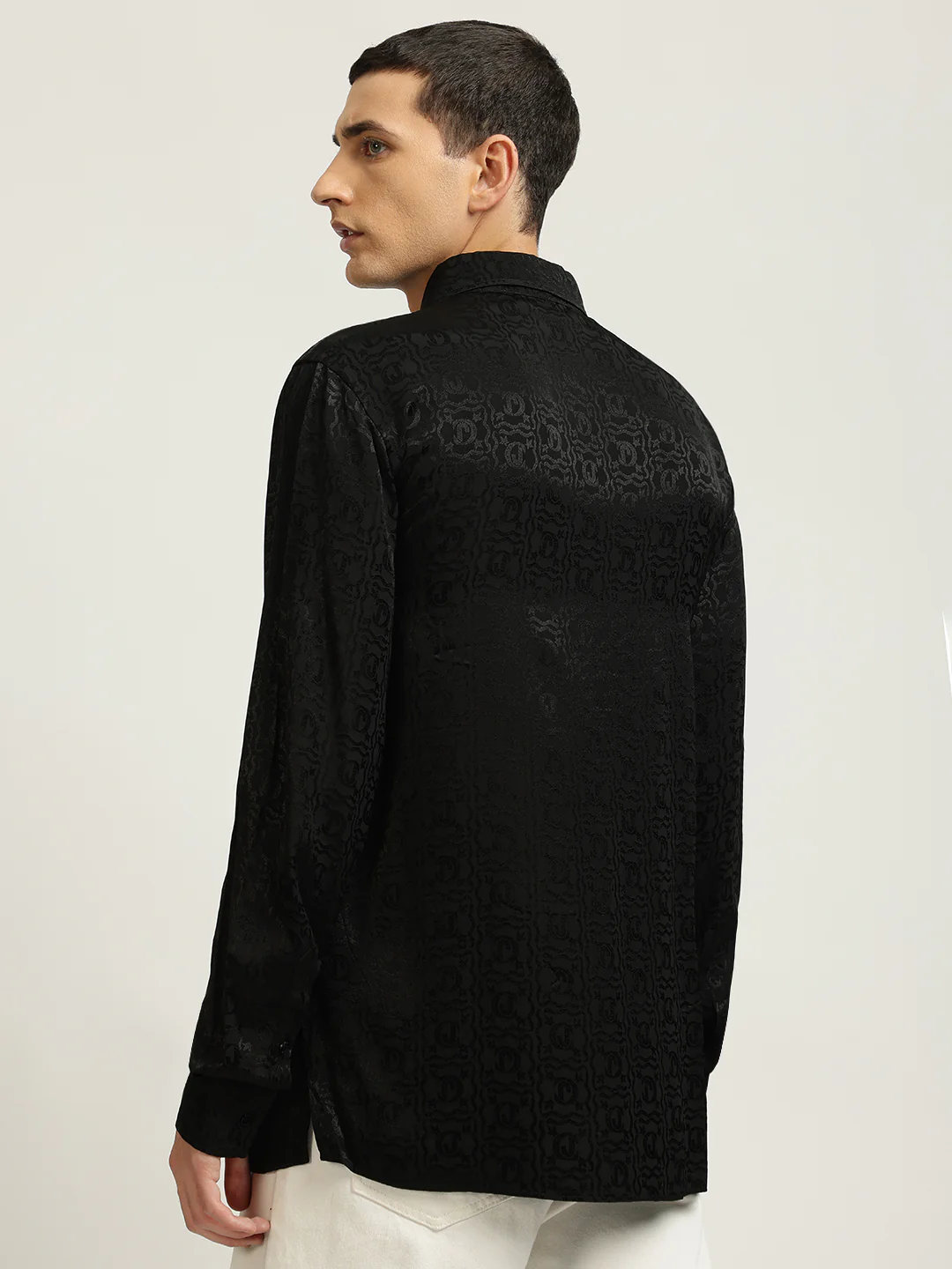 Just Cavalli Men Black Printed Spread Collar Full Sleeves Shirt - Image 3
