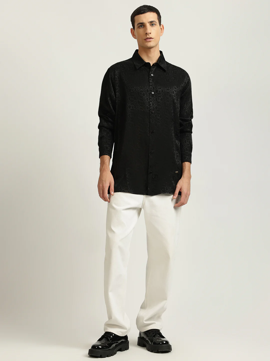 Just Cavalli Men Black Printed Spread Collar Full Sleeves Shirt - Image 4