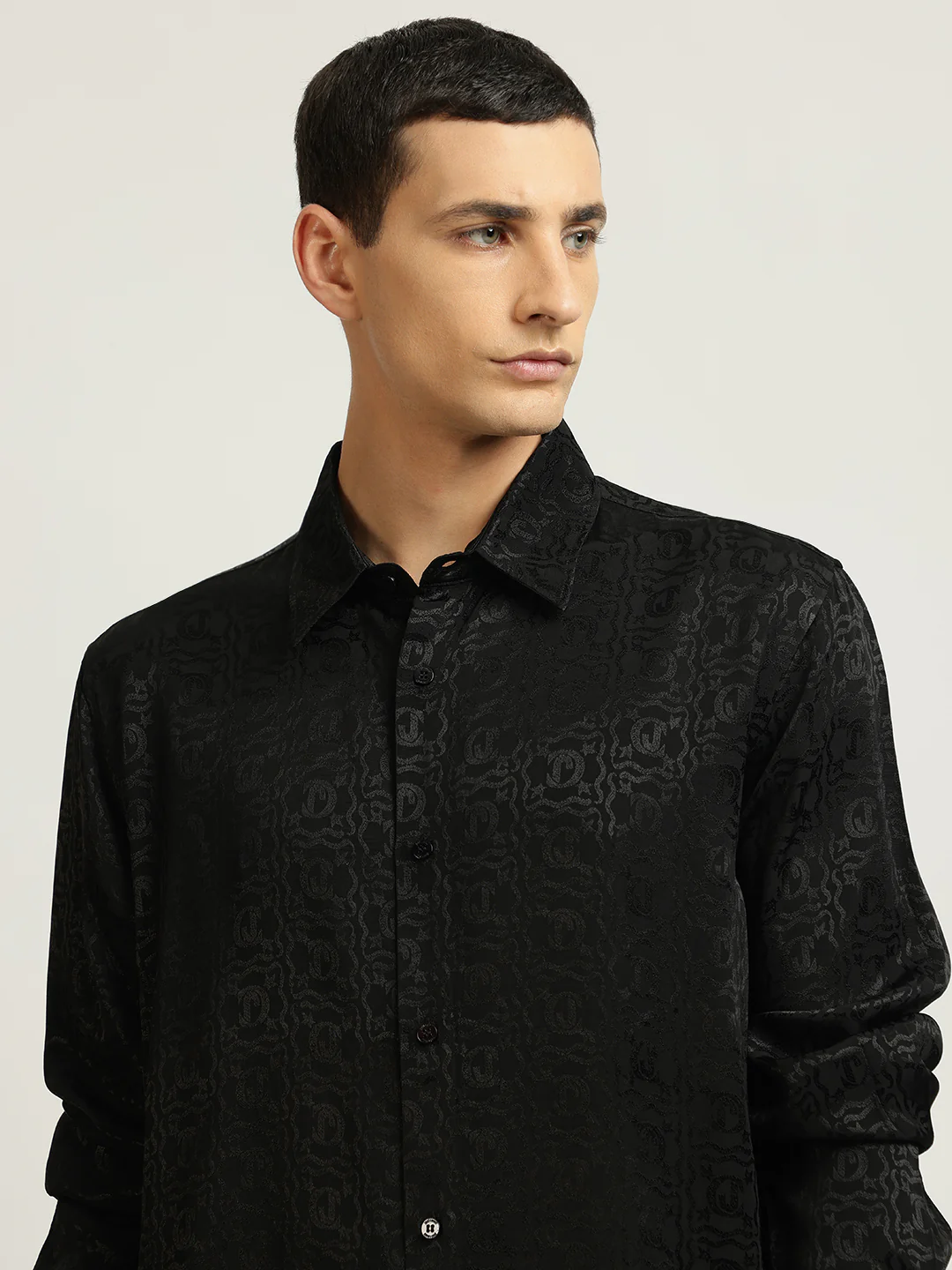 Just Cavalli Men Black Printed Spread Collar Full Sleeves Shirt - Image 5