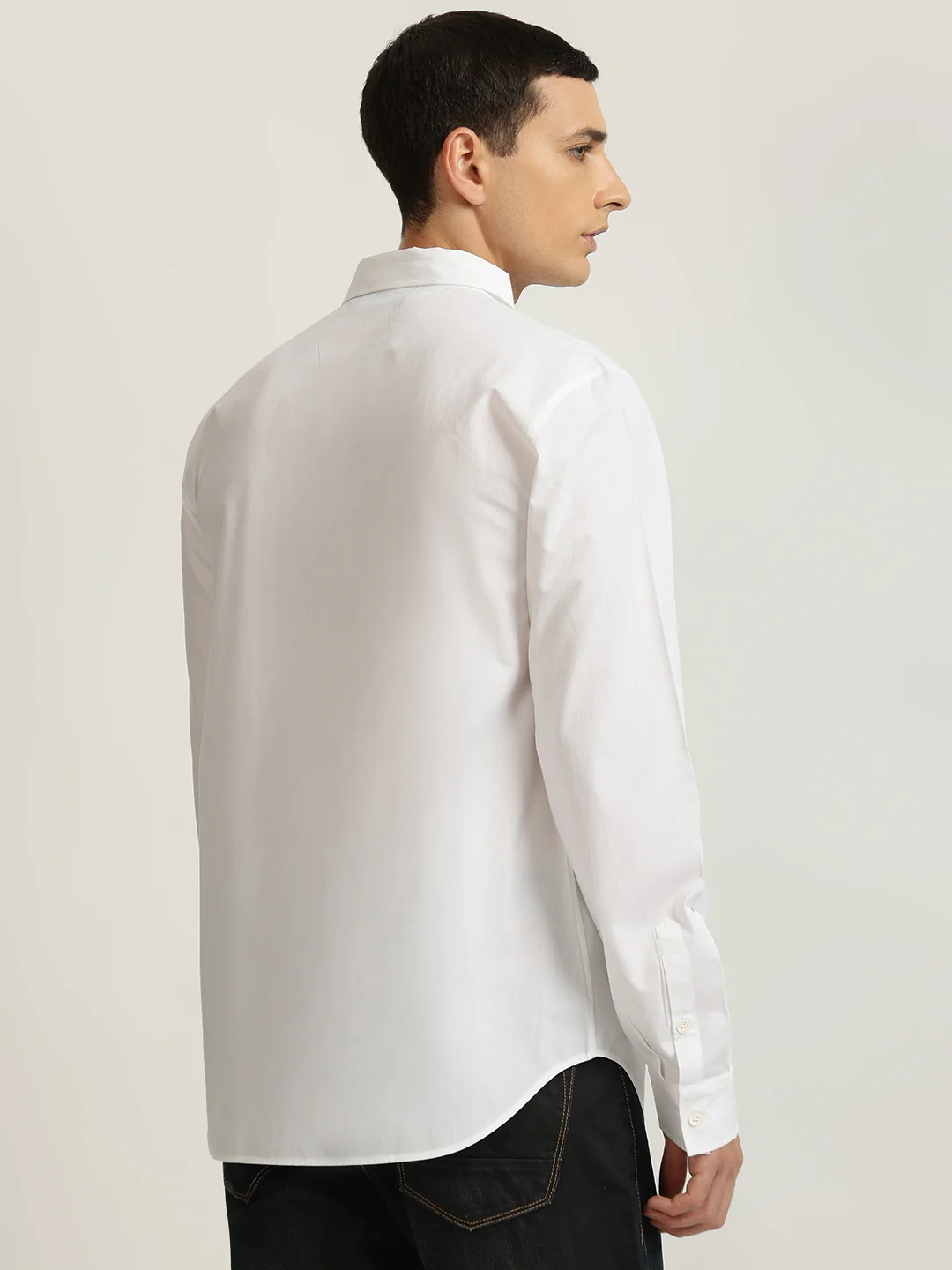 Just Cavalli Men White Solid Spread Collar Full Sleeves Shirt - Image 3