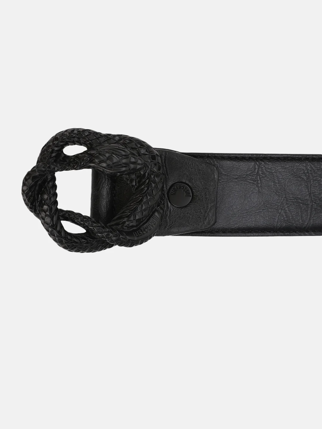 Just Cavalli Men Black Textured Belt With Push Pin Buckle - Image 4