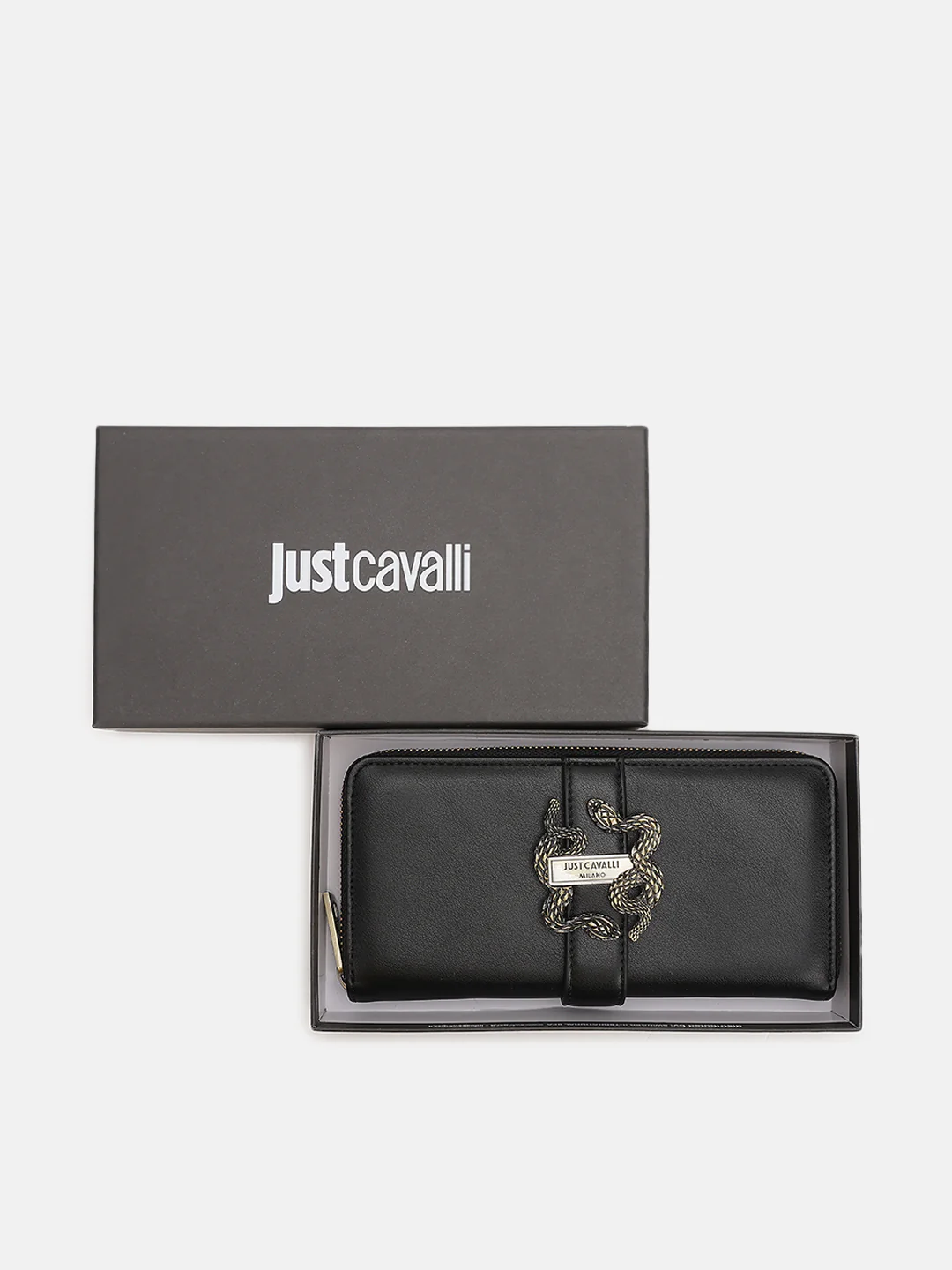 Just Cavalli Women Black Solid Zip Around Wallet - Image 6