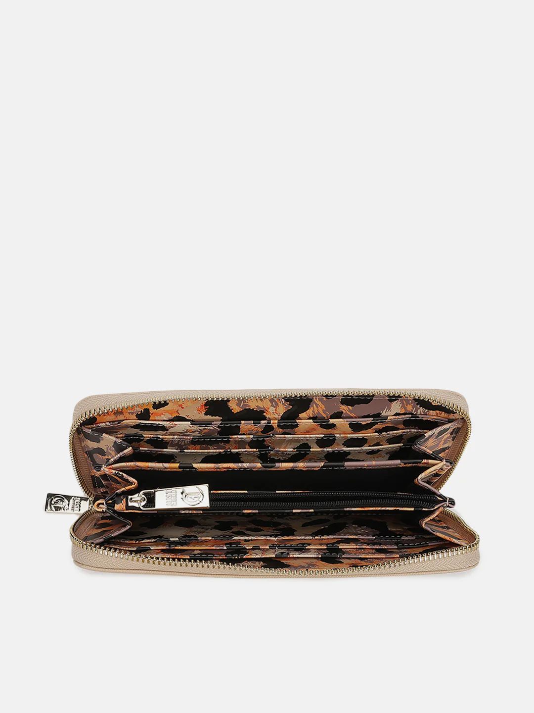 Just Cavalli Women Beige Solid Zip Around Wallet - Image 3