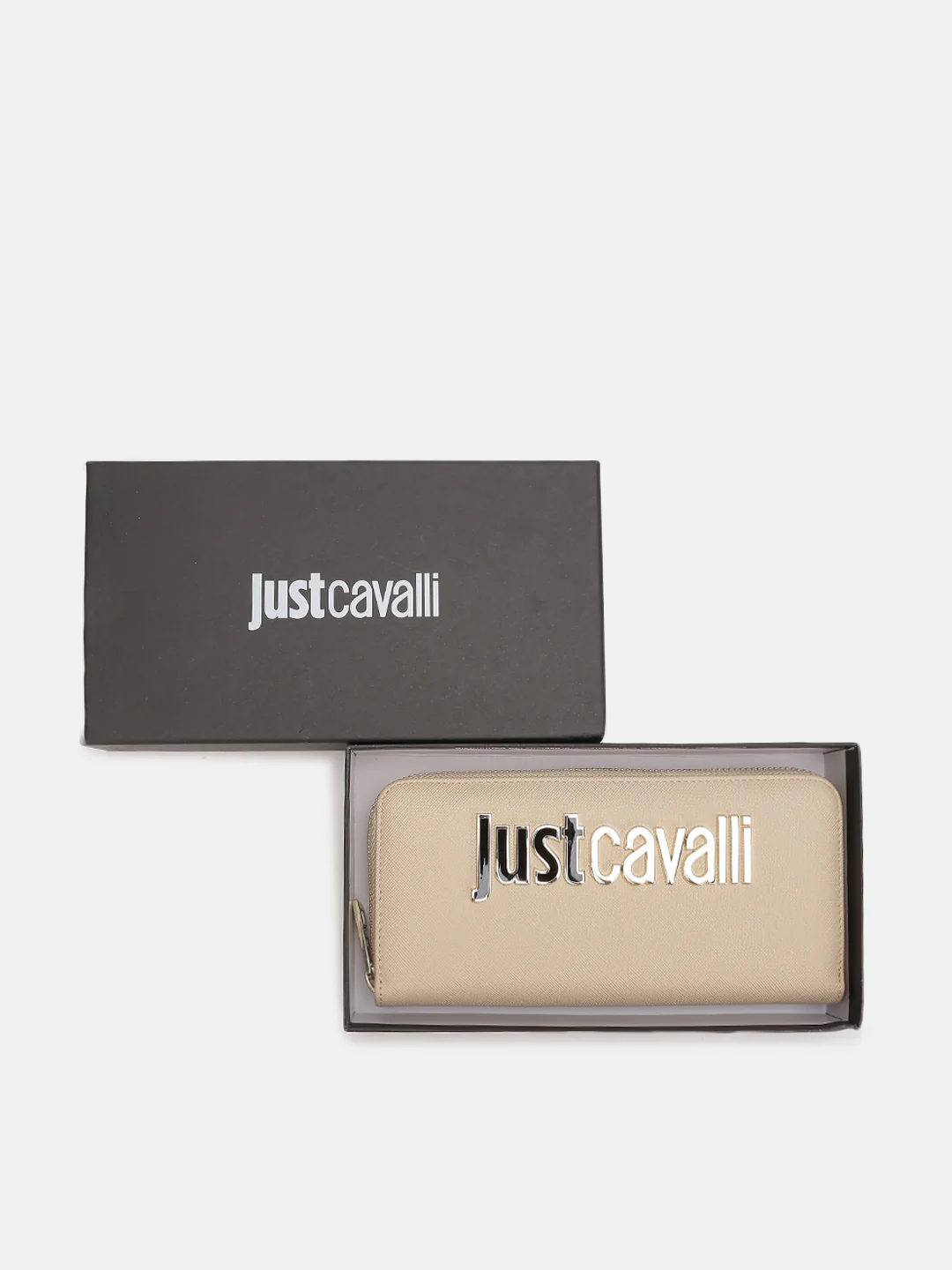 Just Cavalli Women Beige Solid Zip Around Wallet - Image 6