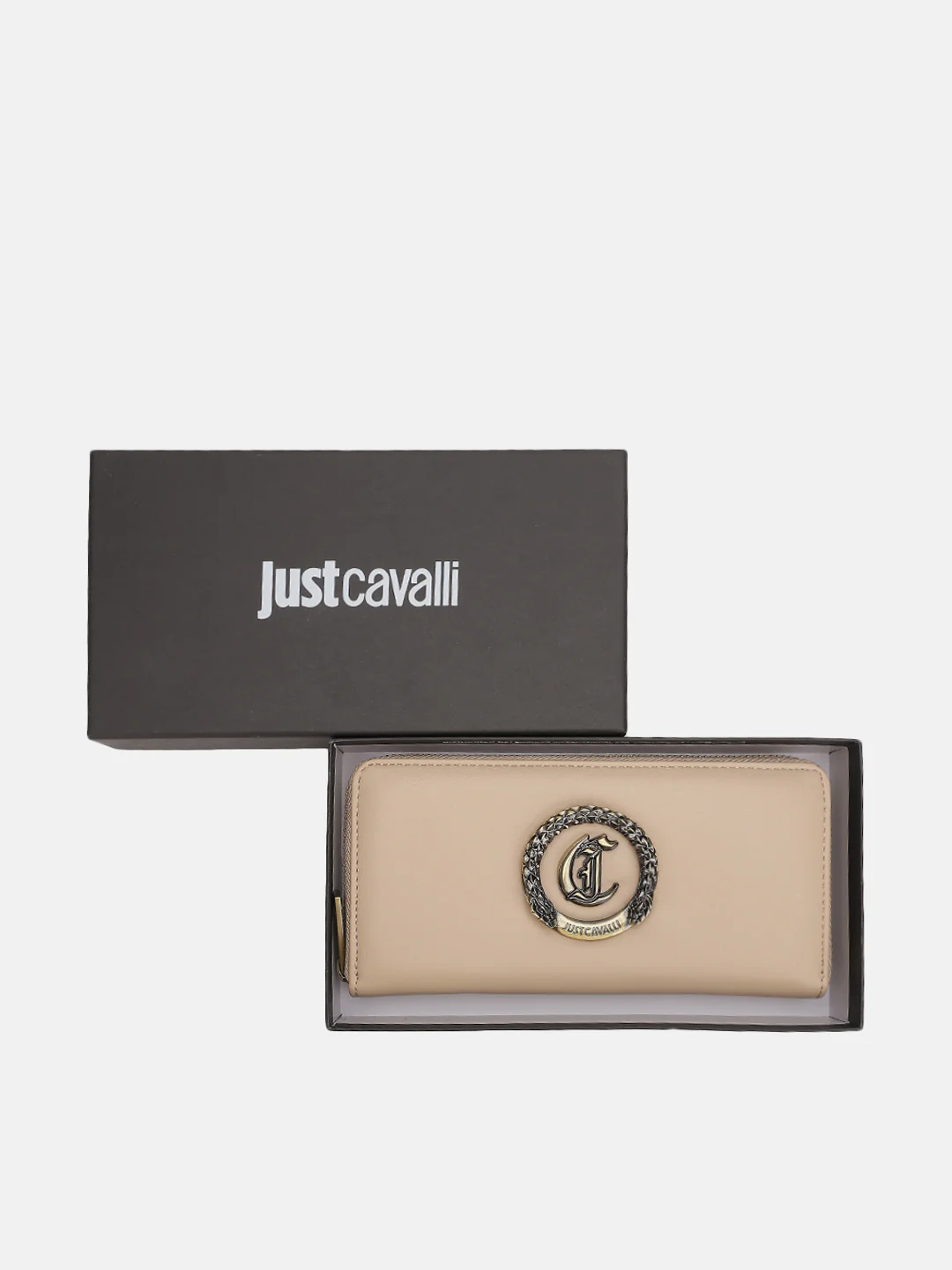 Just Cavalli Women Beige Solid Zip Around Wallet - Image 6