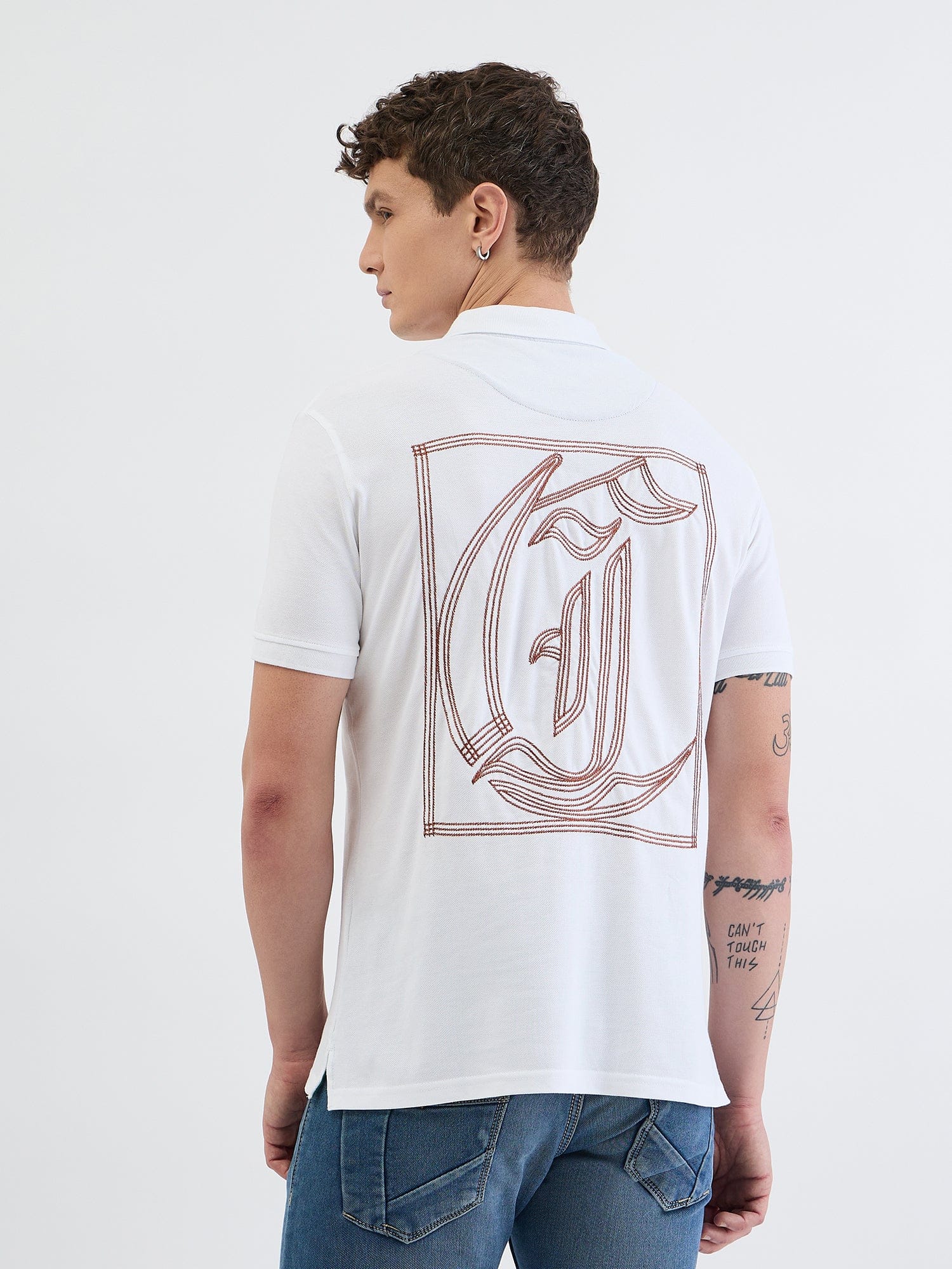 Just Cavalli Men White Solid Polo Tshirt - Image 4