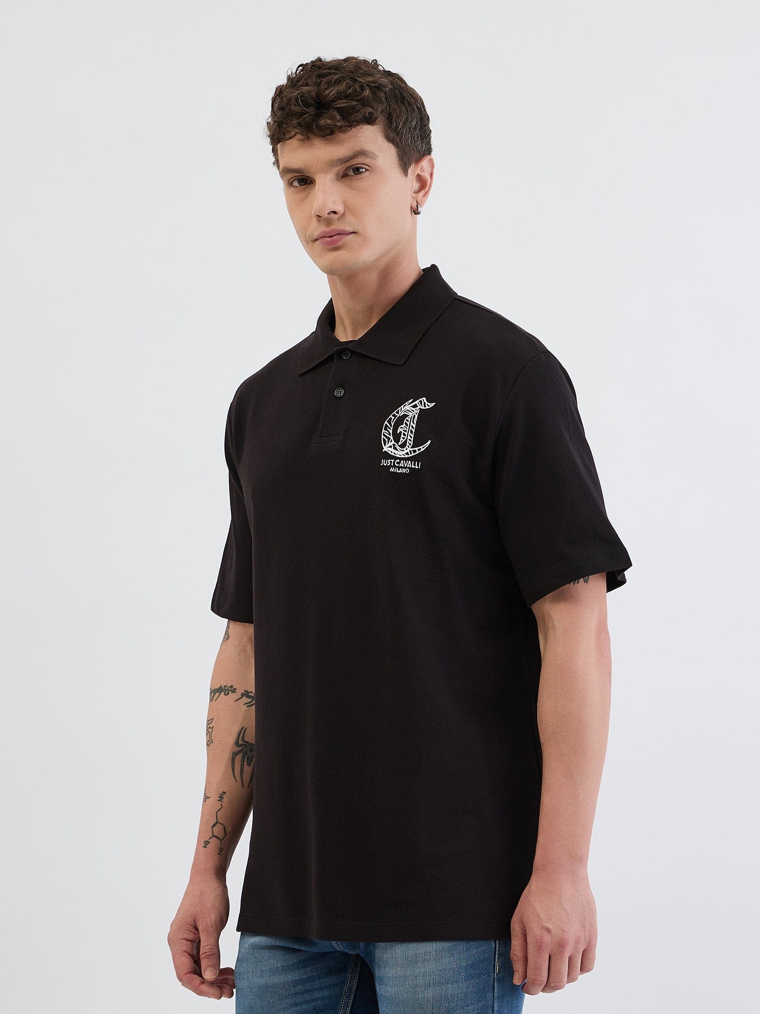 Just Cavalli Men Black Solid Polo Tshirt - Image 2