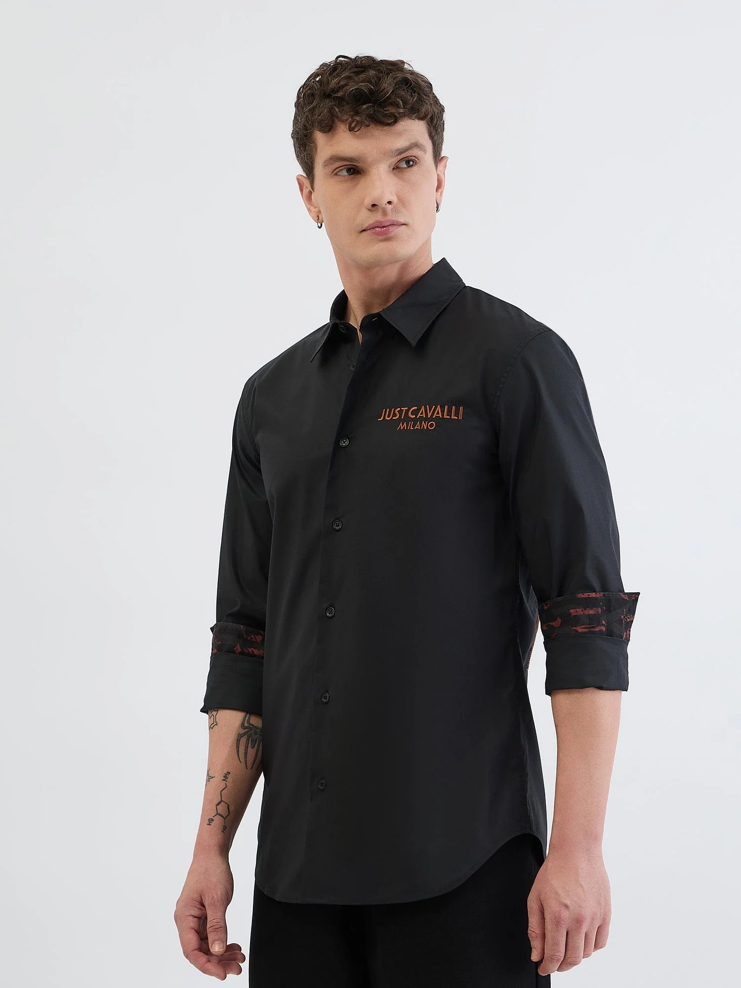 Just Cavalli Men Black Solid Collar Shirt - Image 2