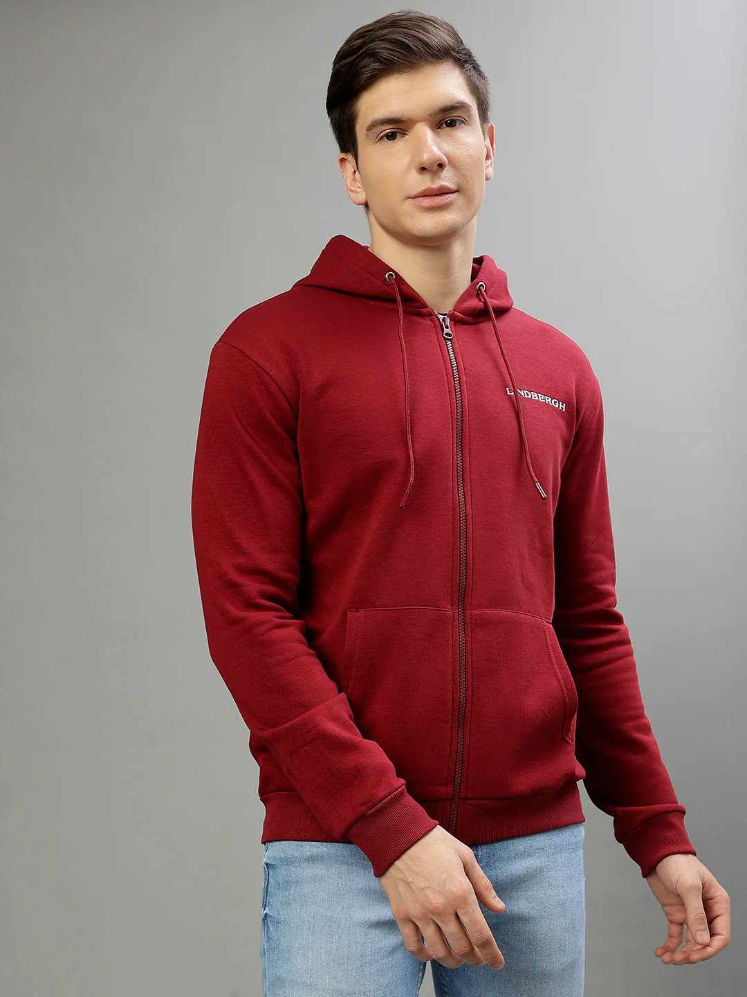Lindbergh Men Solid Hooded Full Sleeves Sweatshirt - Image 2