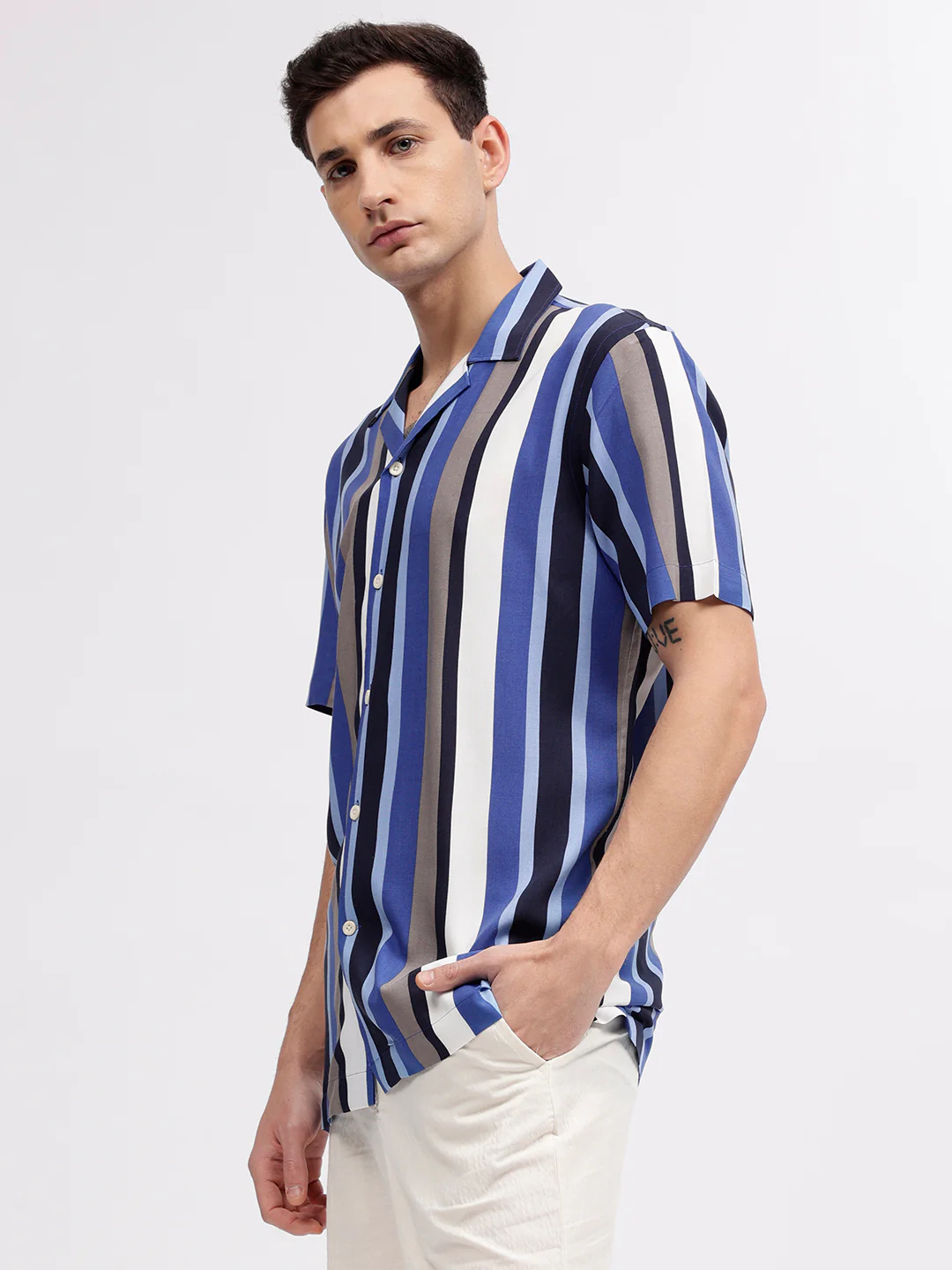 Lindbergh Men Multicolour Striped Resort Collar Short Sleeves Shirt - Image 3